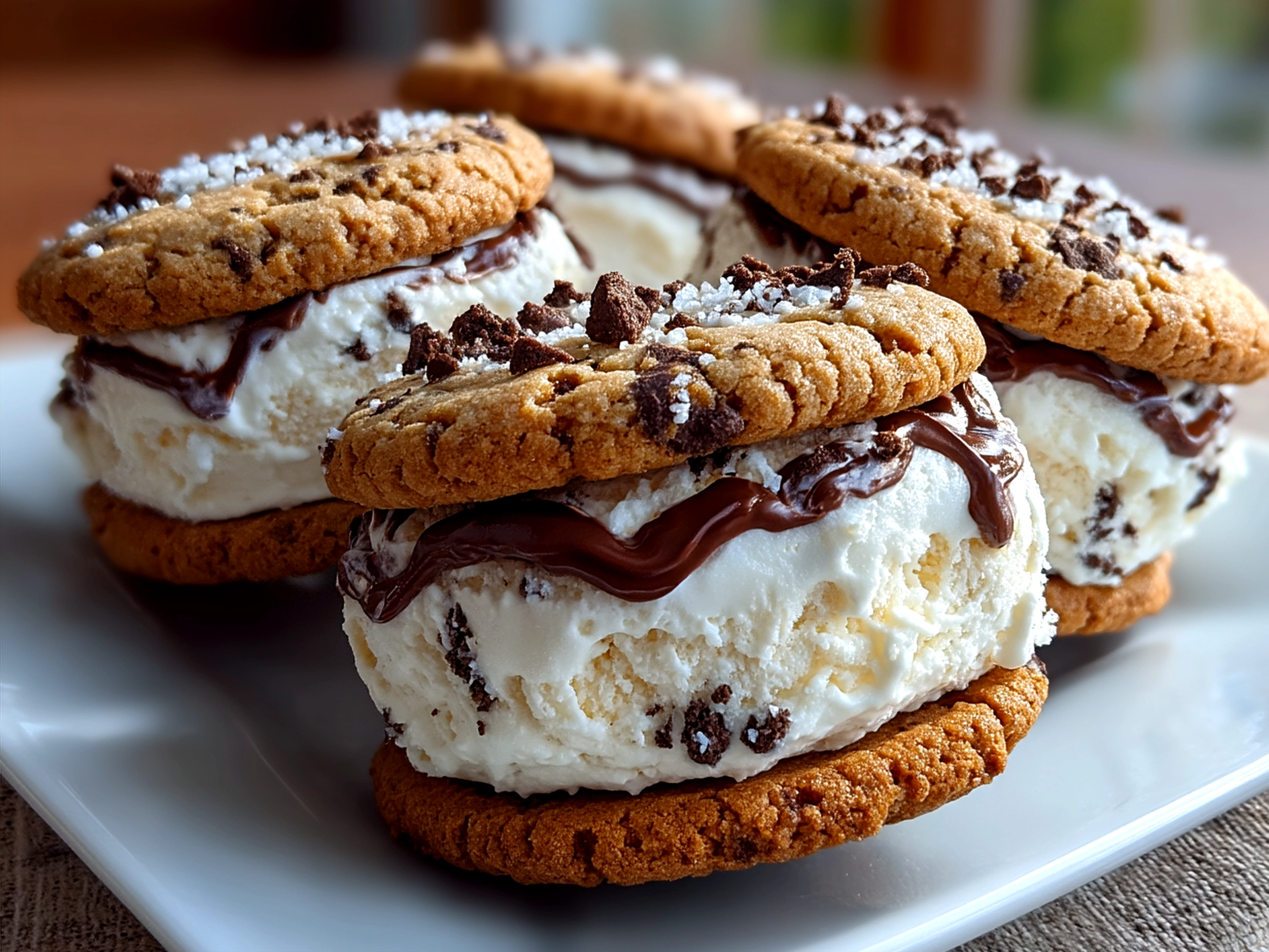 Basketball Ice Cream Cookie Sandwiches served on a plate