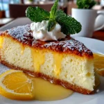 Beautiful lemon custard cake on white plate