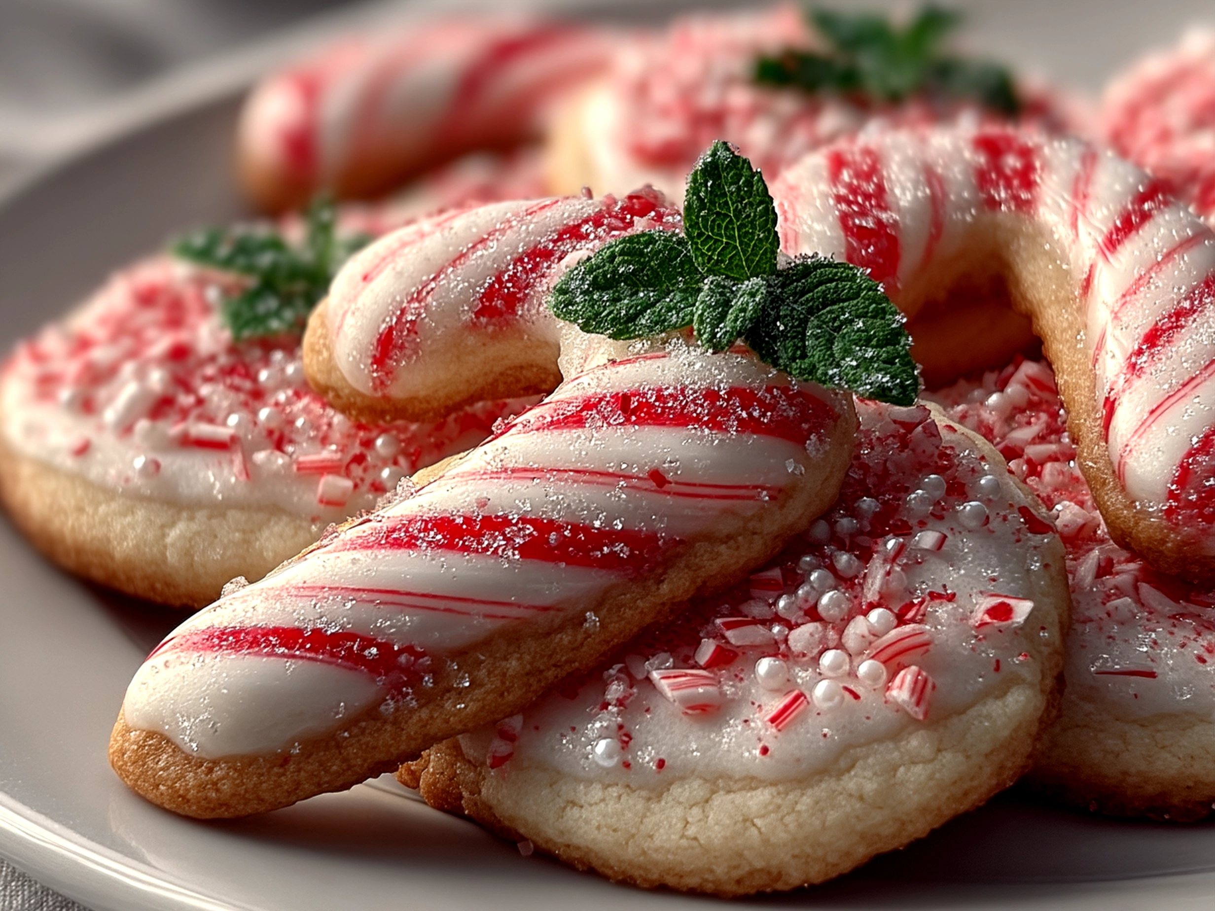 Finished Candy Cane Cookies on festive plate
