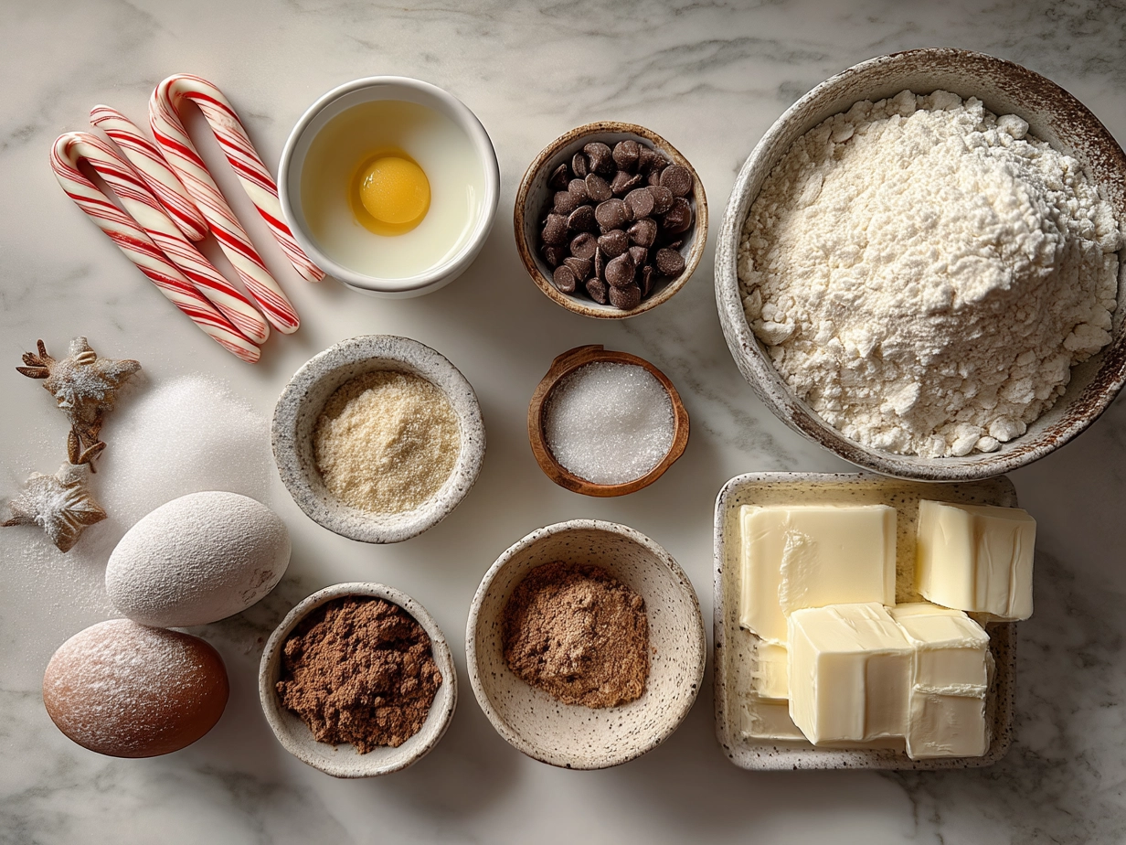 Ingredients for Candy Cane Cookies laid out on table
