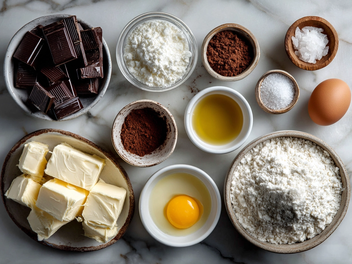 Ingredients for Chocolate Gnome Cheesecakes including cream cheese, sugar, eggs, sour cream, vanilla, chocolate chips, and crushed chocolate cookies.