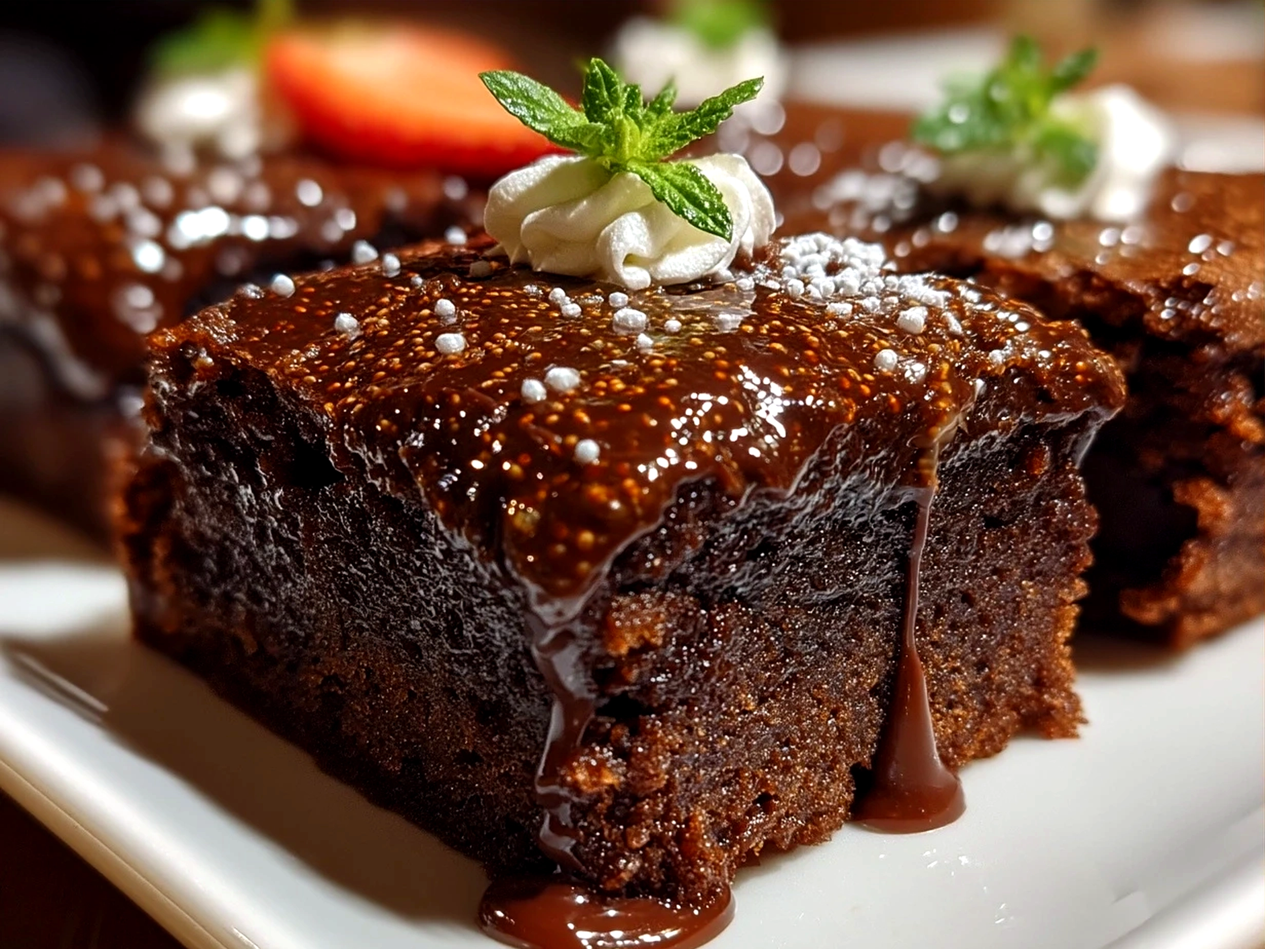 A serving of layered Chocolate Mousse Brownies ready to enjoy