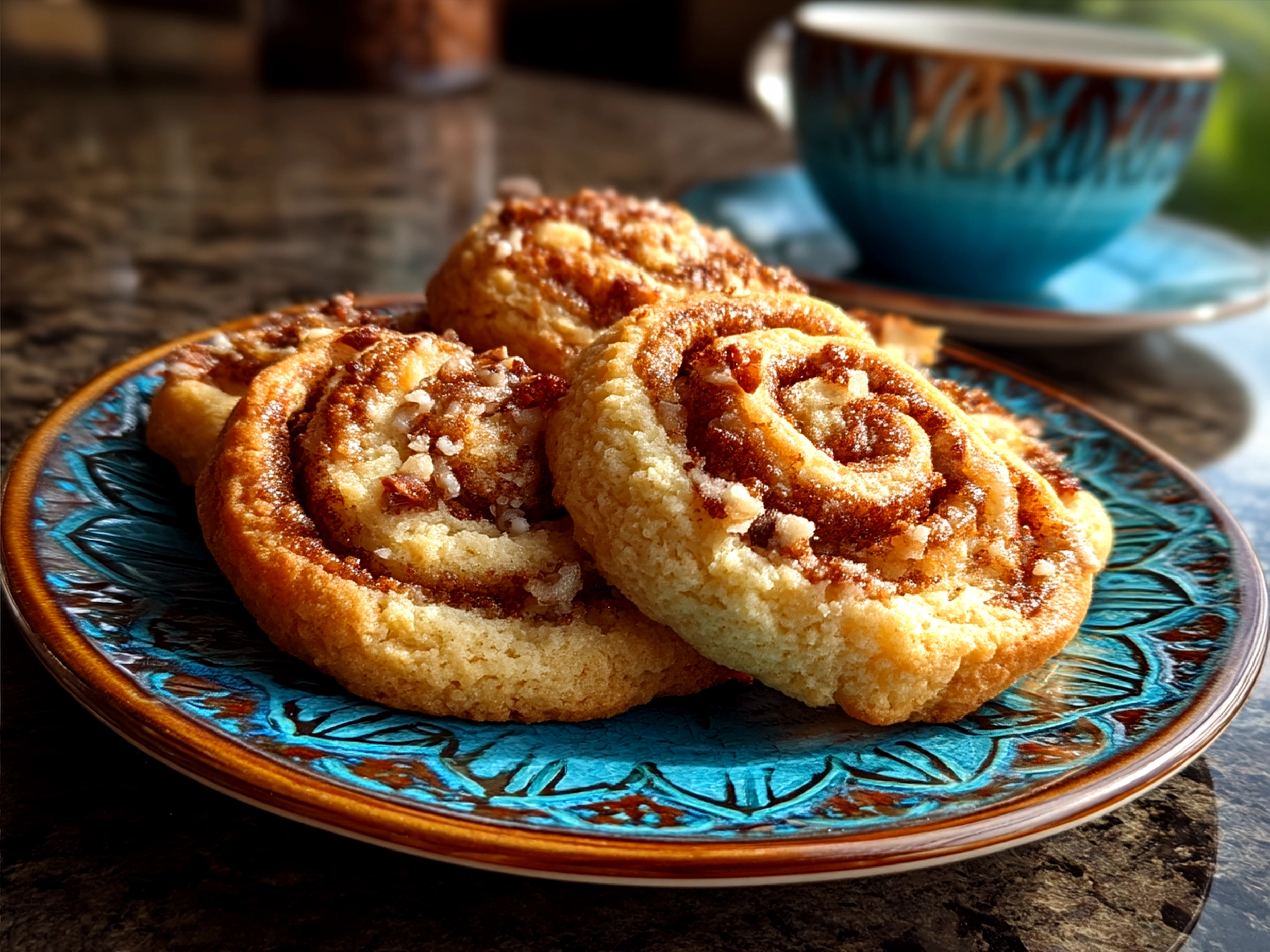 Freshly baked Cinnamon-Swirled Cookies served with a glass of milk.