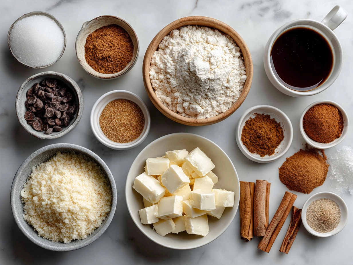 Ingredients for Cinnamon-Swirled Cookies laid out in bowls.