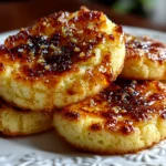 Close-up slight angle of freshly prepared creme brulee cookies on white plate