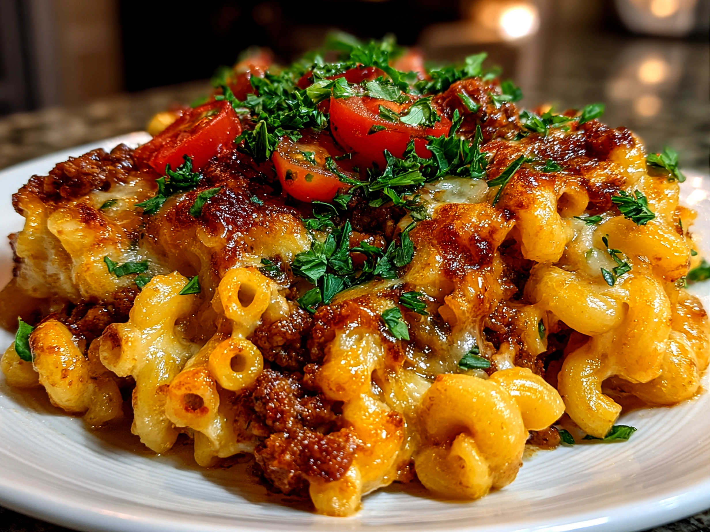 Comforting One Pot Chili Mac and Cheese Close-up