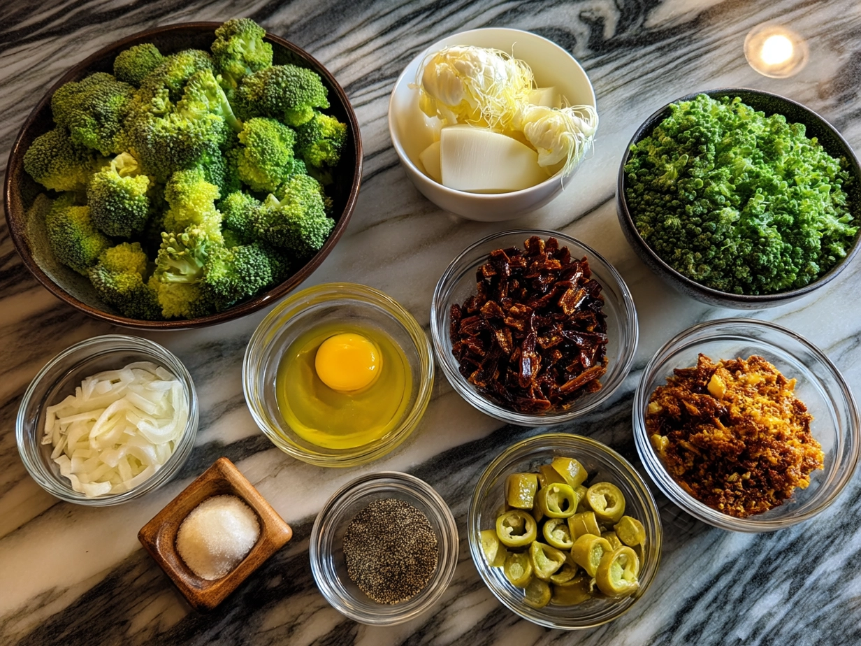 Ingredients laid out for Copycat Longhorn Broccoli including fresh broccoli, butter, garlic, and spices