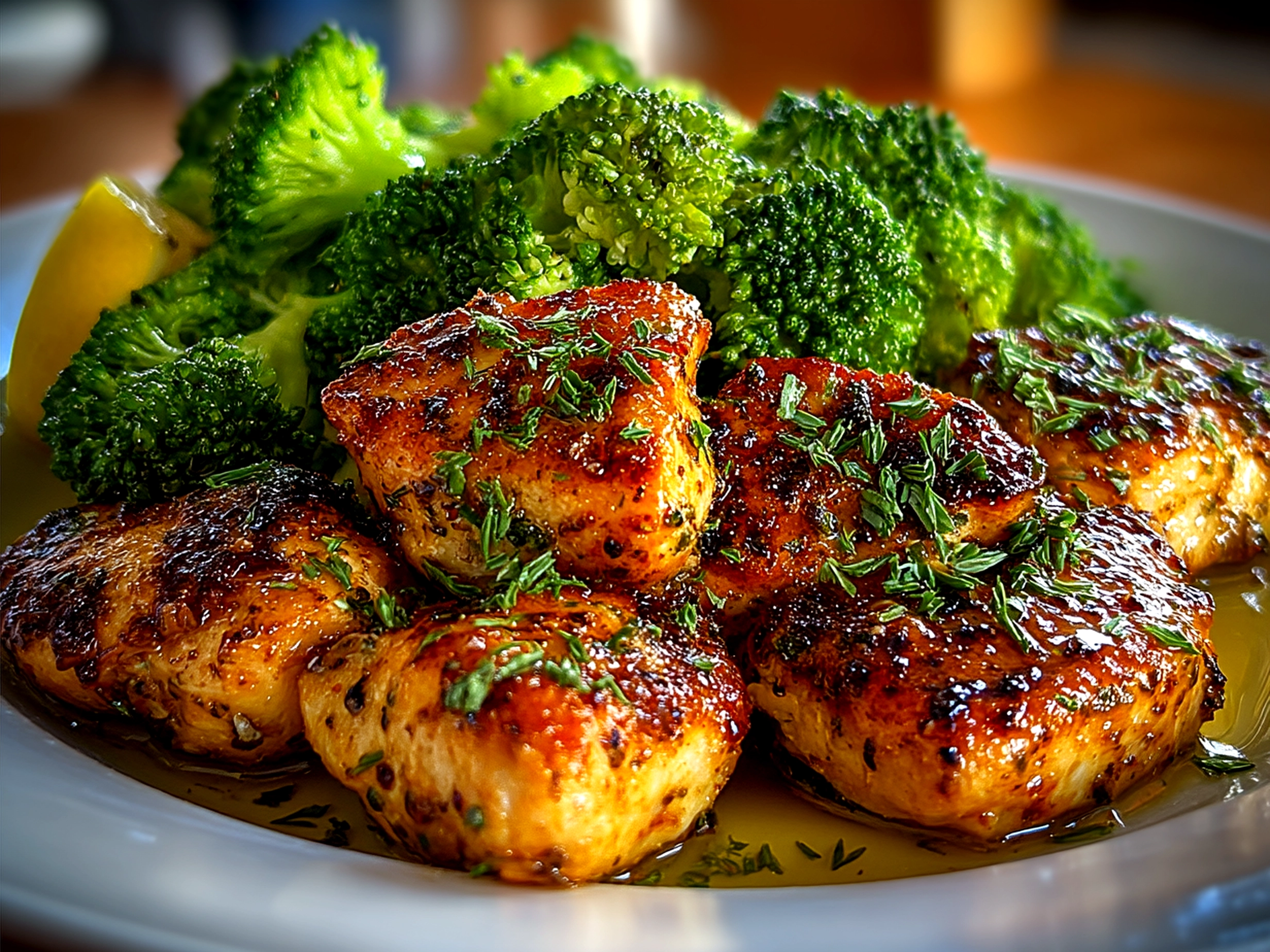 Served Cowboy Butter Lemon Bowtie Chicken with Broccoli on a plate garnished with parsley