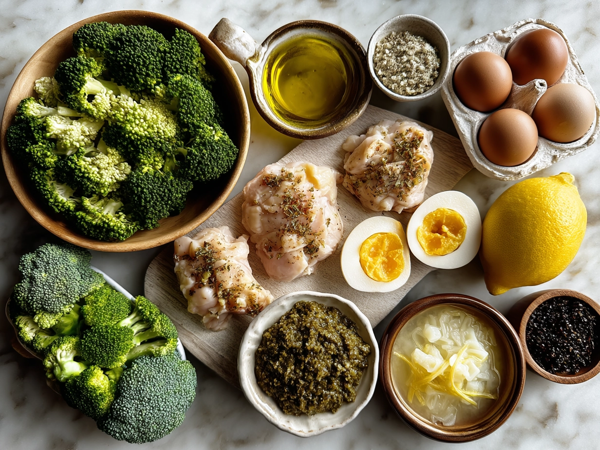 Ingredients for Cowboy Butter Lemon Bowtie Chicken with Broccoli including bowtie pasta, chicken, broccoli, lemon, butter, garlic, and Parmesan cheese