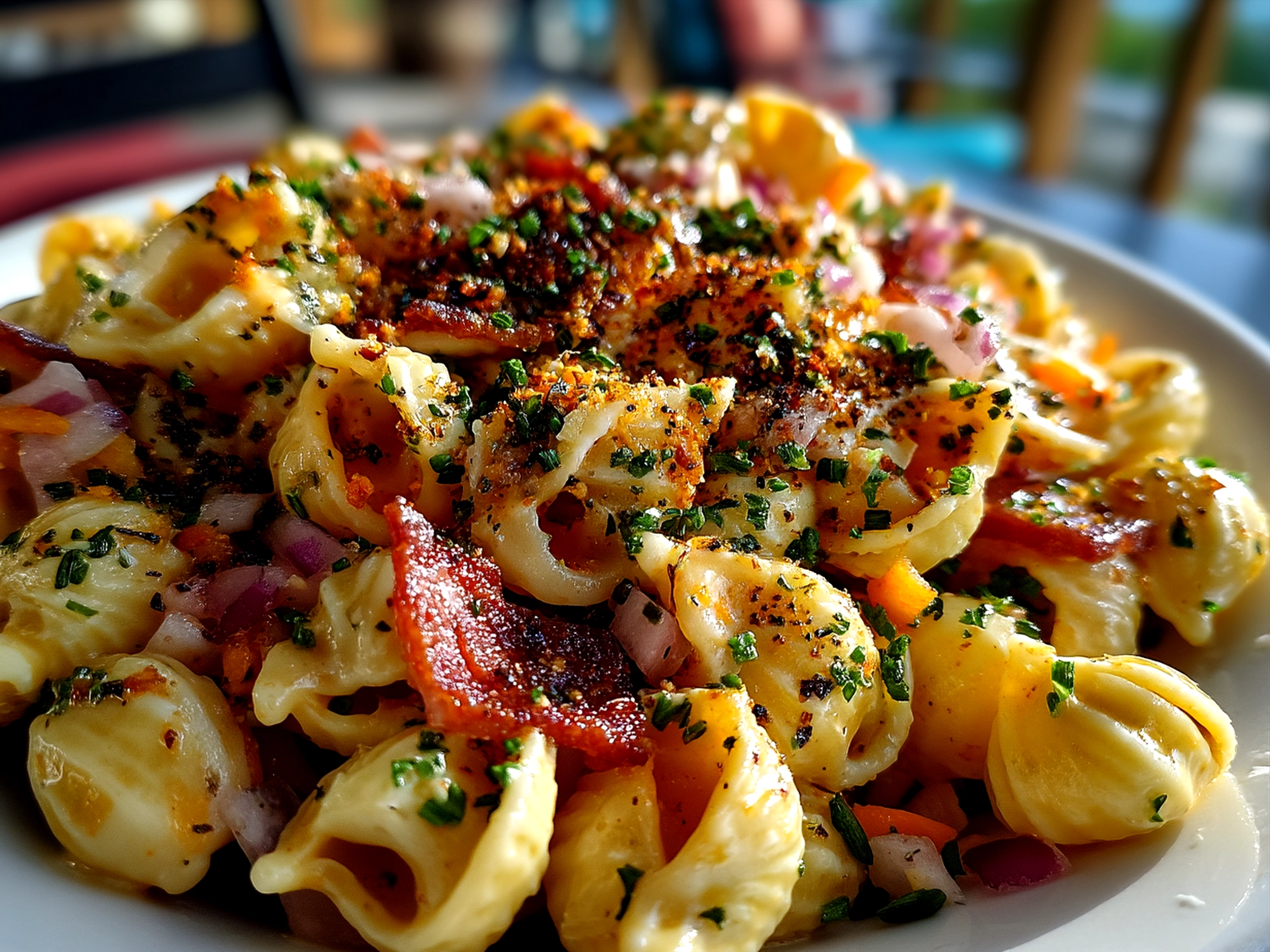Cowboy Pasta Salad served in a colorful bowl garnished with fresh cilantro
