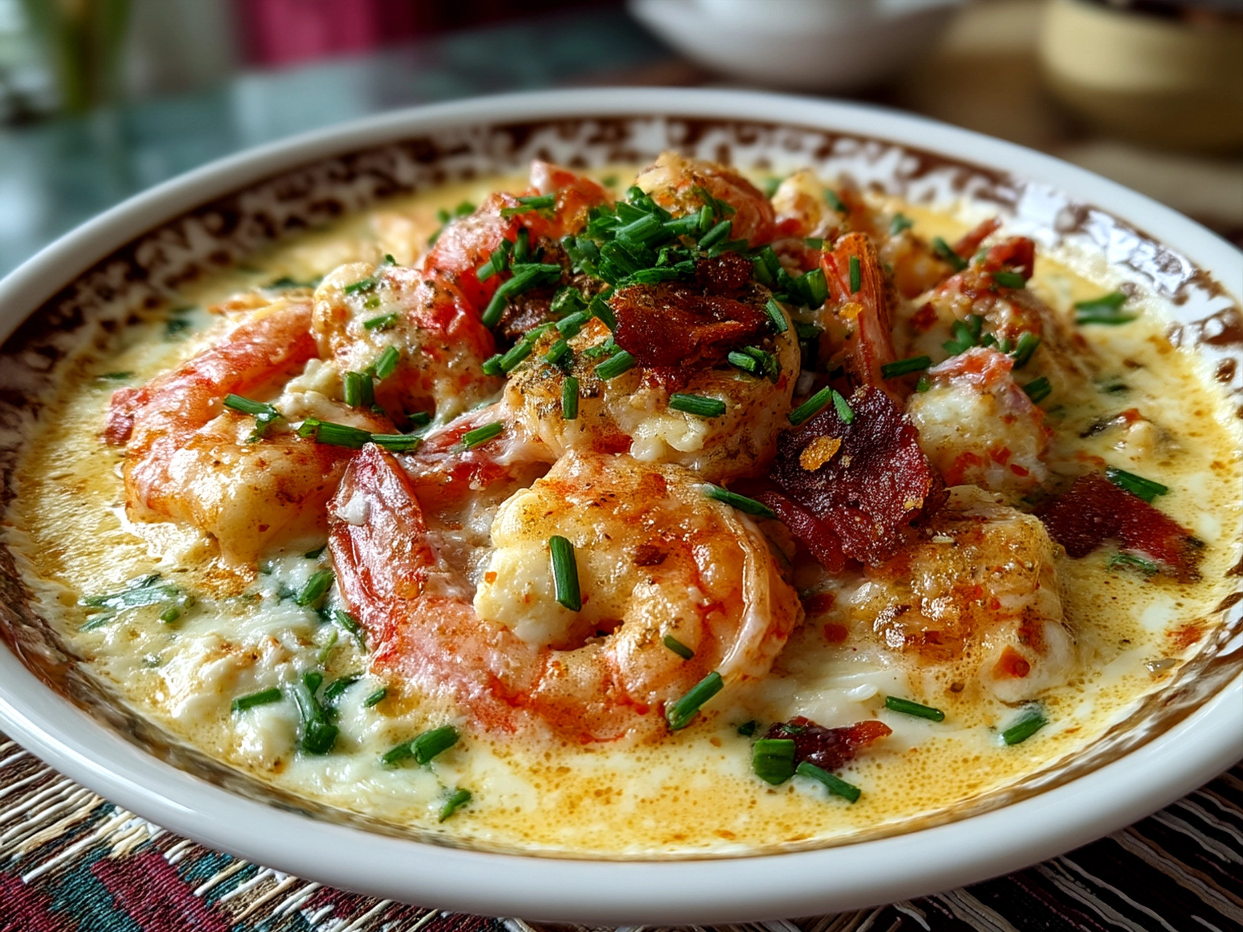 Serving bowl of creamy, baked Crab Shrimp Queso dip ready to enjoy