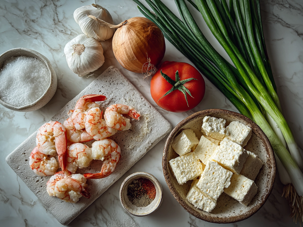 Ingredients for Crab Shrimp Queso including cream cheese, cheddar cheese, crab meat, shrimp, green chilies, and spices