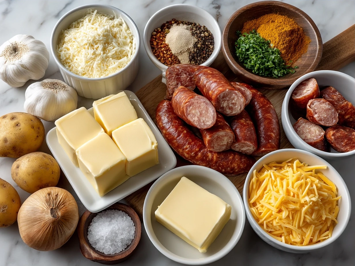 Ingredients for Creamy Cajun Potato Soup with Andouille Sausage