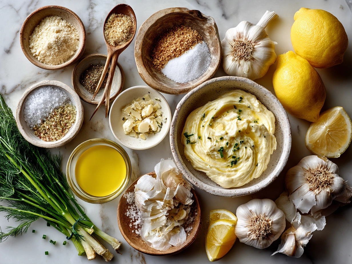 Ingredients for Creamy Roast Garlic and Lemon Pasta Sauce