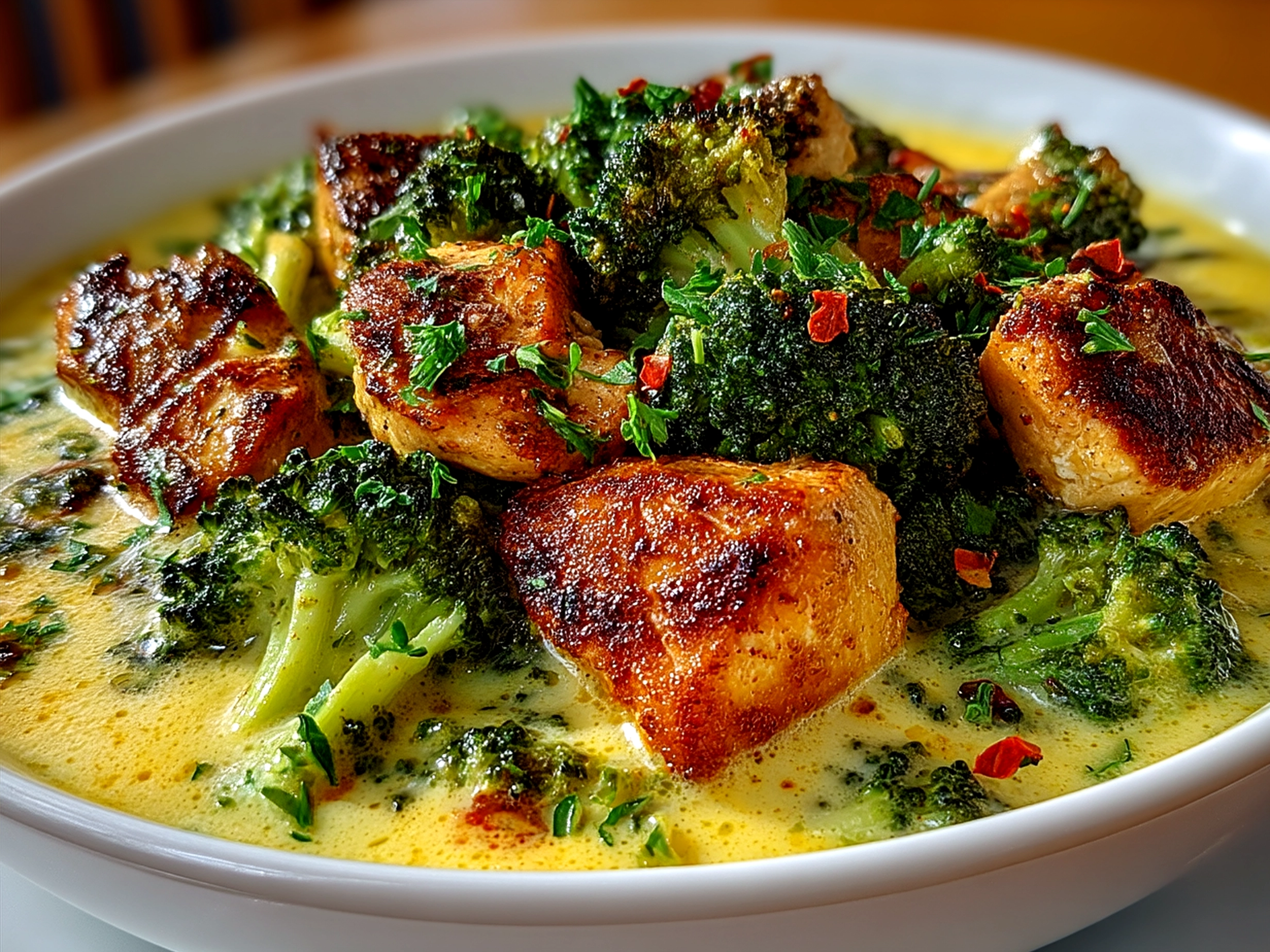 Serving of Crockpot Creamy Broccoli Cheddar Chicken topped with extra cheddar cheese