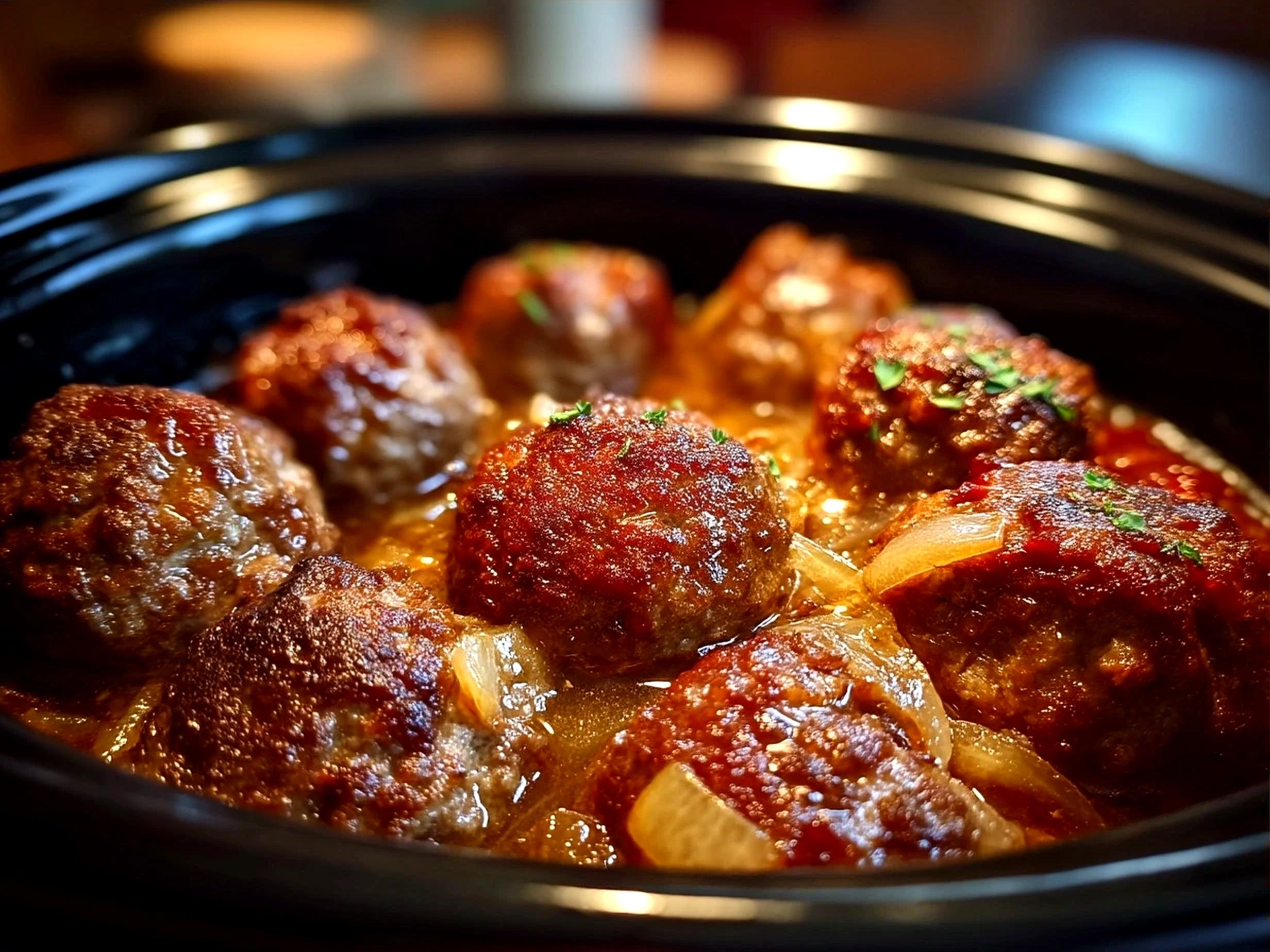 Served Crock Pot French Onion Meatballs with sides