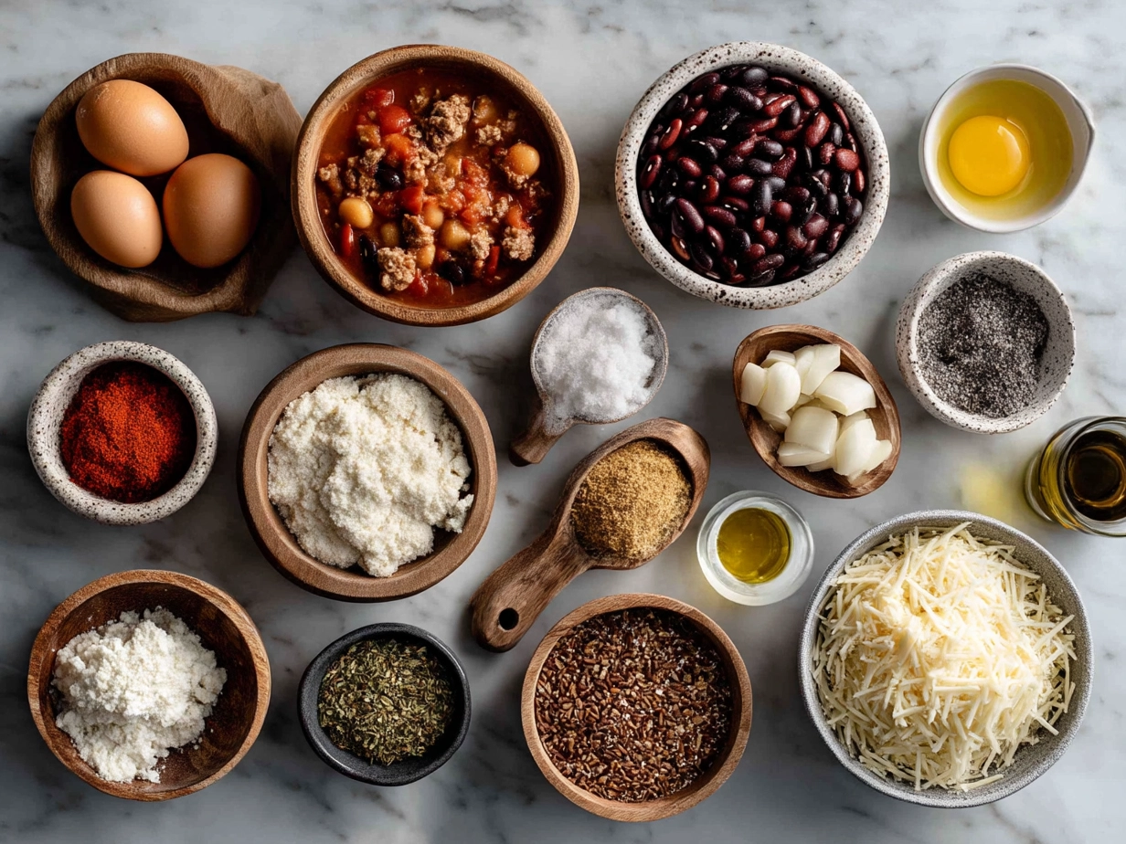 Ingredients for Crock Pot Pasta Fagioli displayed in bowls and containers