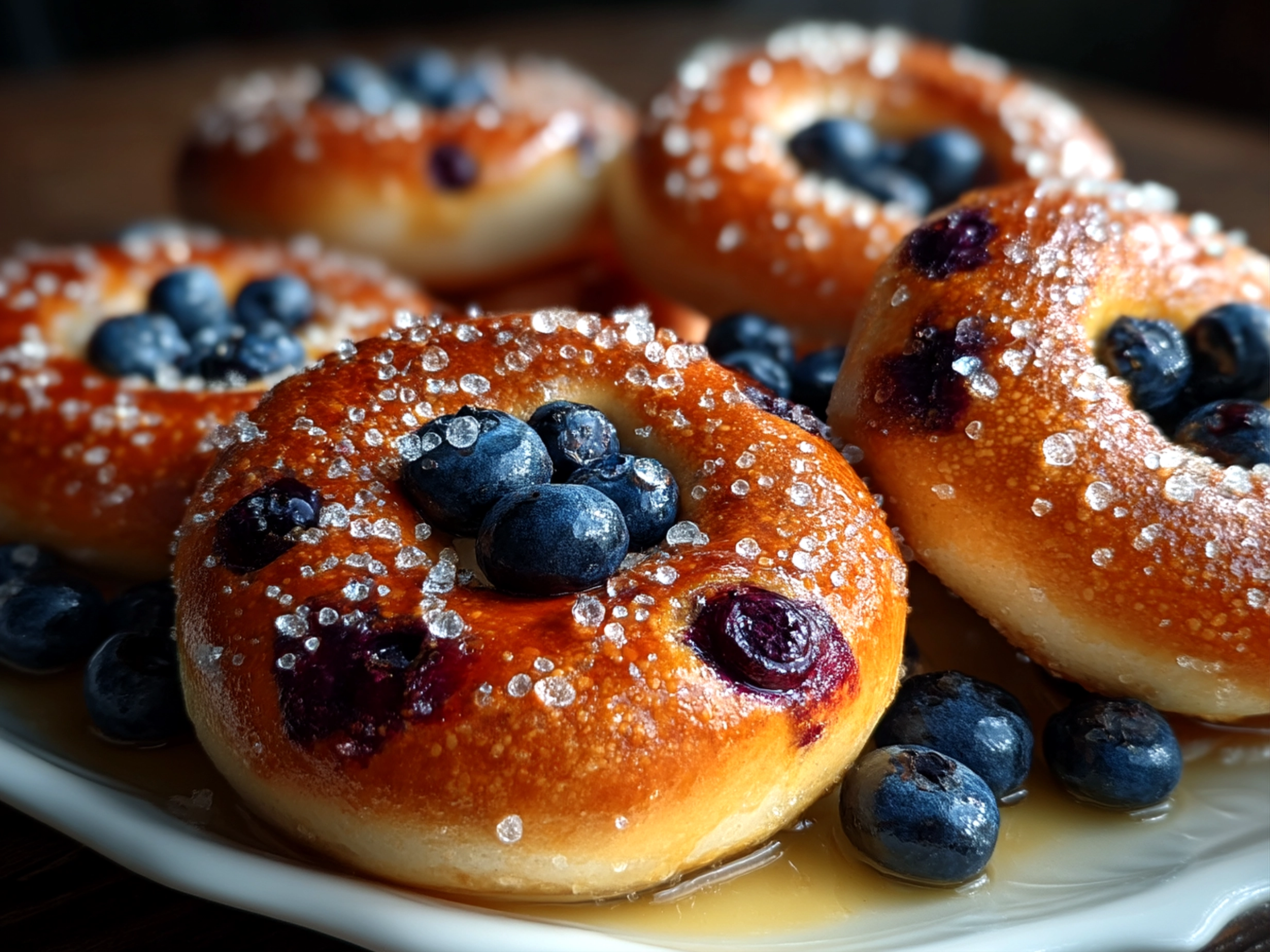 Finished delicious blueberry bagels close-up