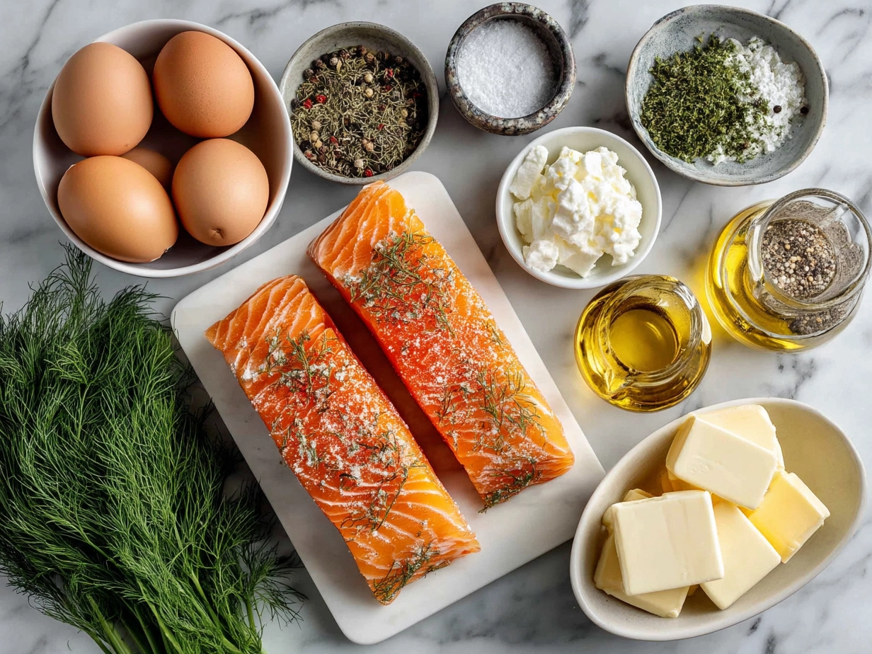 Ingredients for Finnish Salmon Soup including salmon, potatoes, cream, onions, carrots, dill and butter