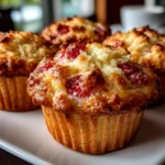 Freshly baked keto strawberry muffins with almond flour