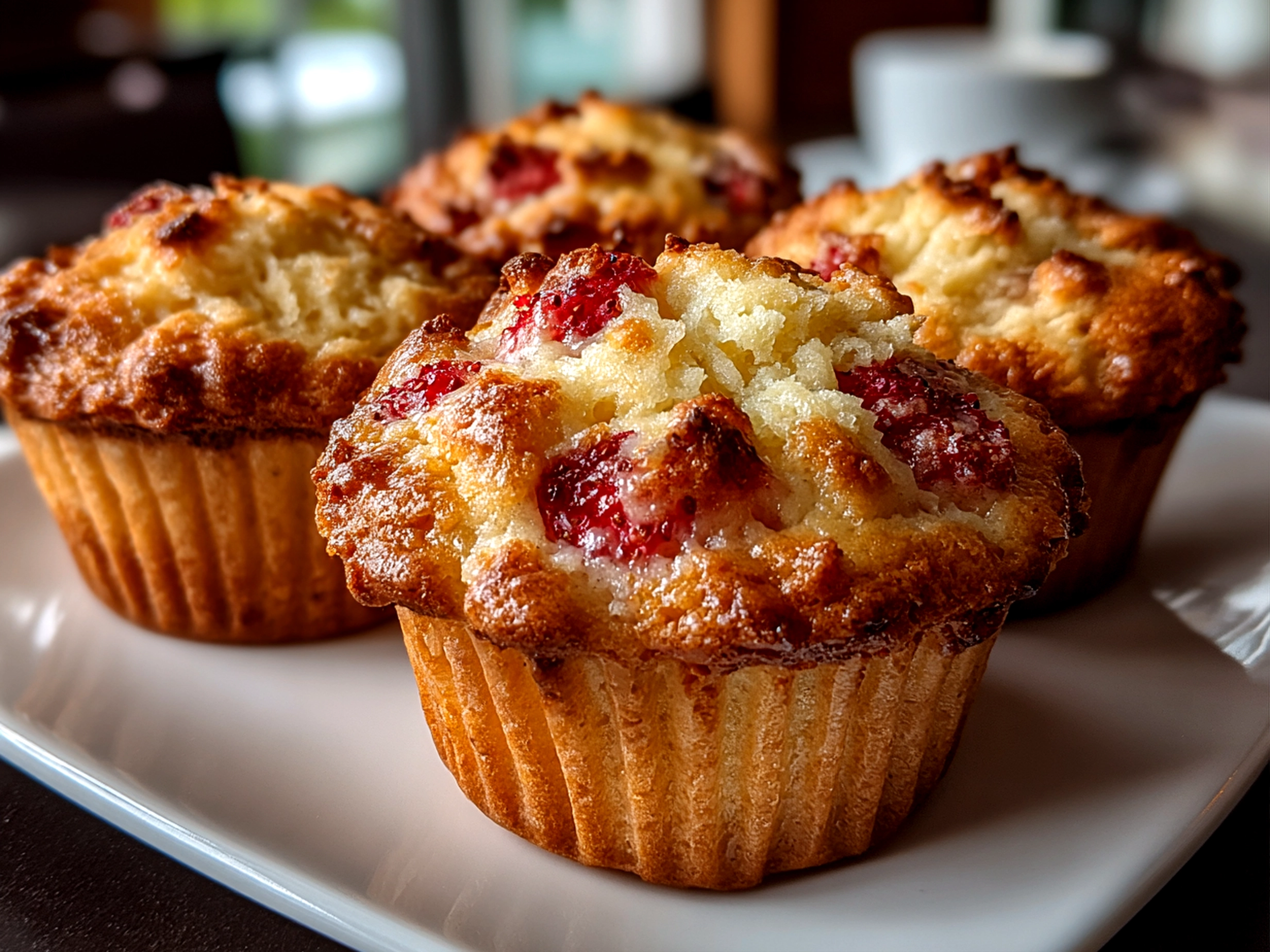 Freshly baked keto strawberry muffins with almond flour
