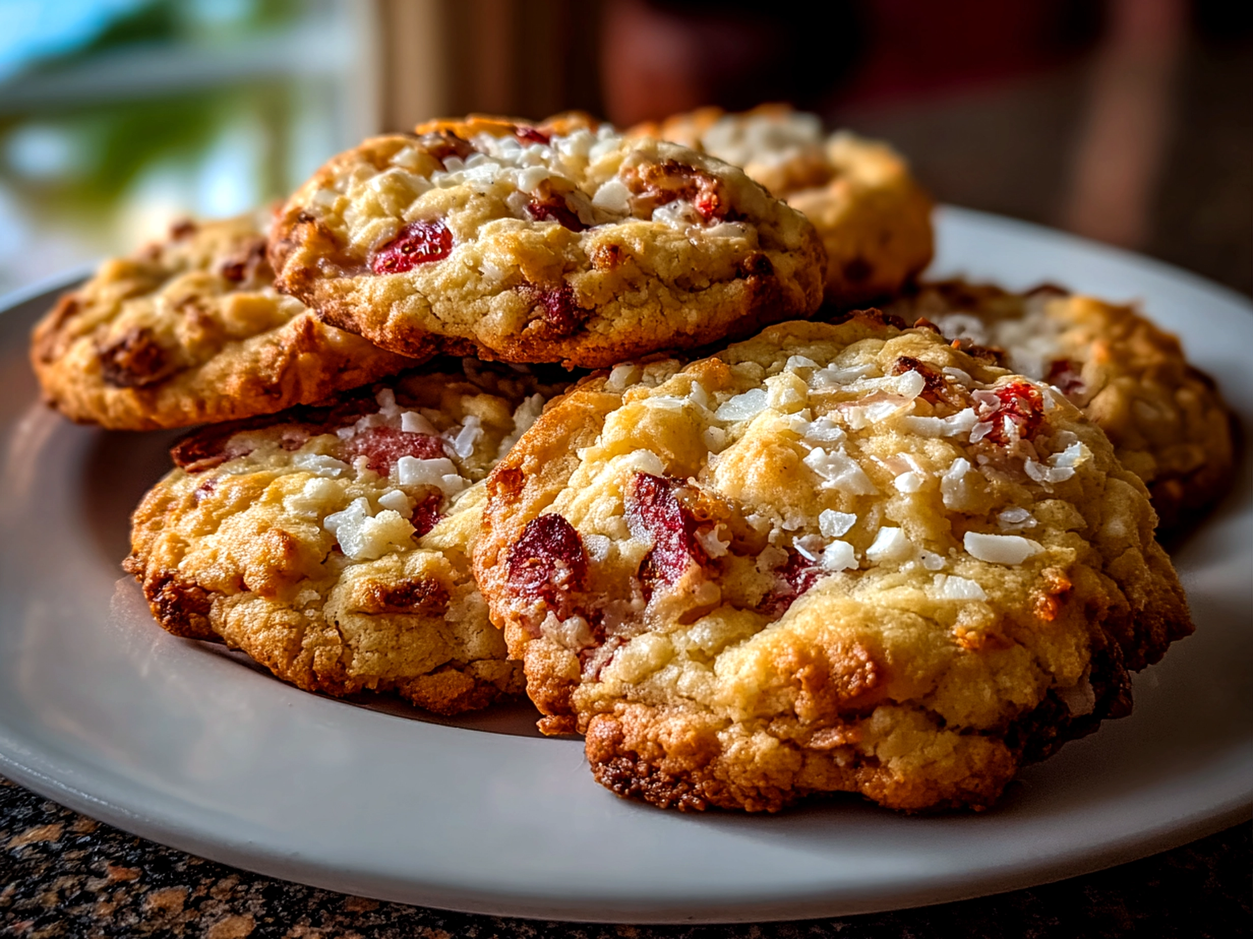 Freshly baked strawberry crunch cookies