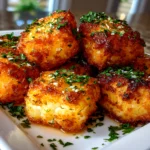 Freshly prepared crispy cottage cheese tots on white plate