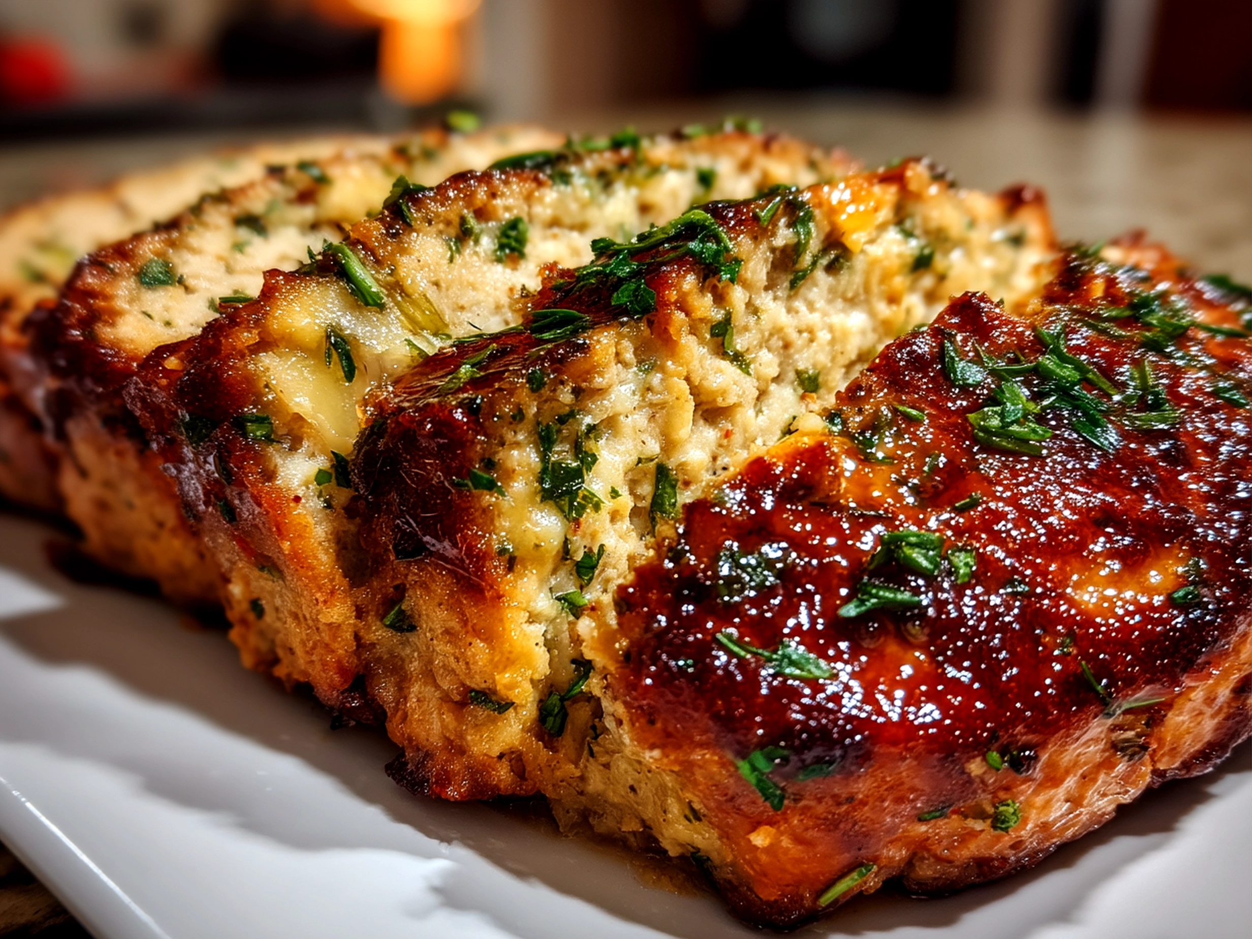 Served Garlic Parmesan Chicken Meatloaf with sides