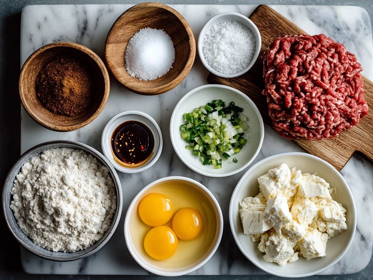 Ingredients for Hobo Casserole Ground Beef including potatoes, ground beef, cheese, and frozen vegetables