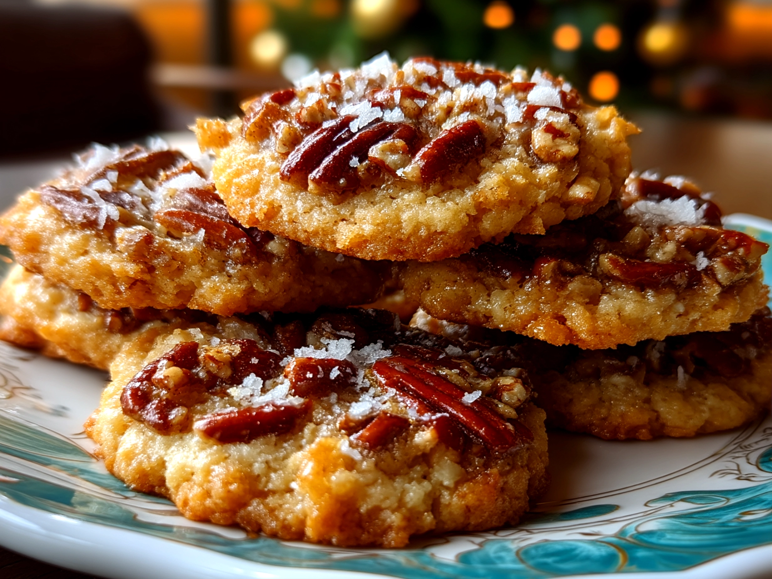 Close-up of finished comforting pecan pie cookies, mouthwatering and freshly baked