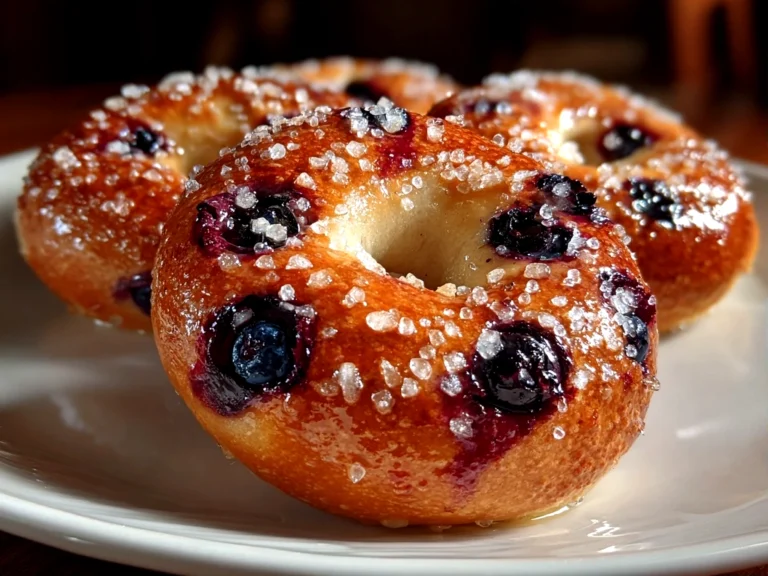 Homemade Blueberry Bagels on white plate