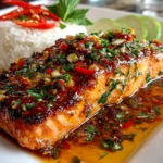 Homemade Sweet Chili Garlic Salmon on White Plate