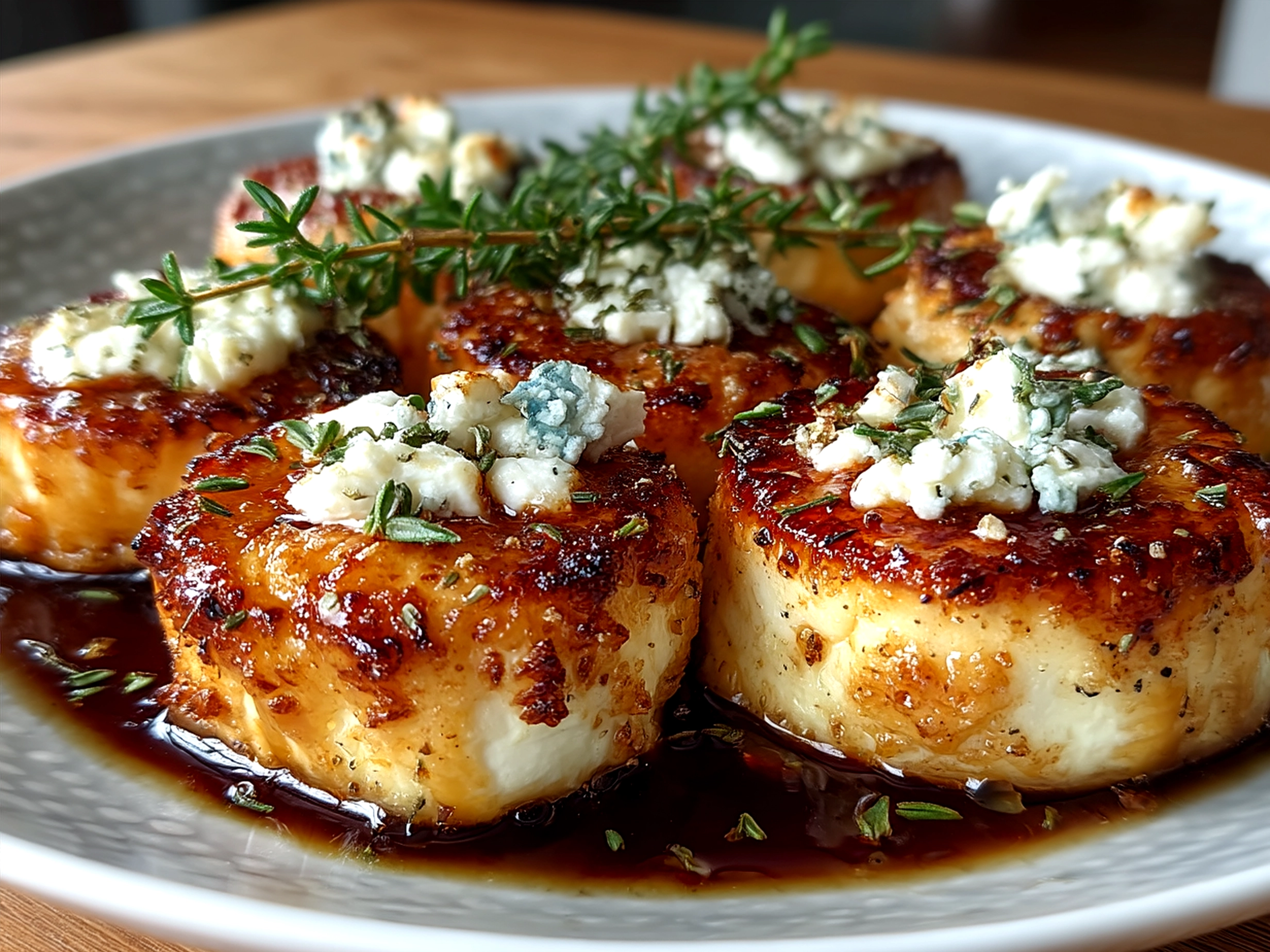 Honey-Drizzled Goat Cheese Bites served on a wooden board with honey drizzle and nuts
