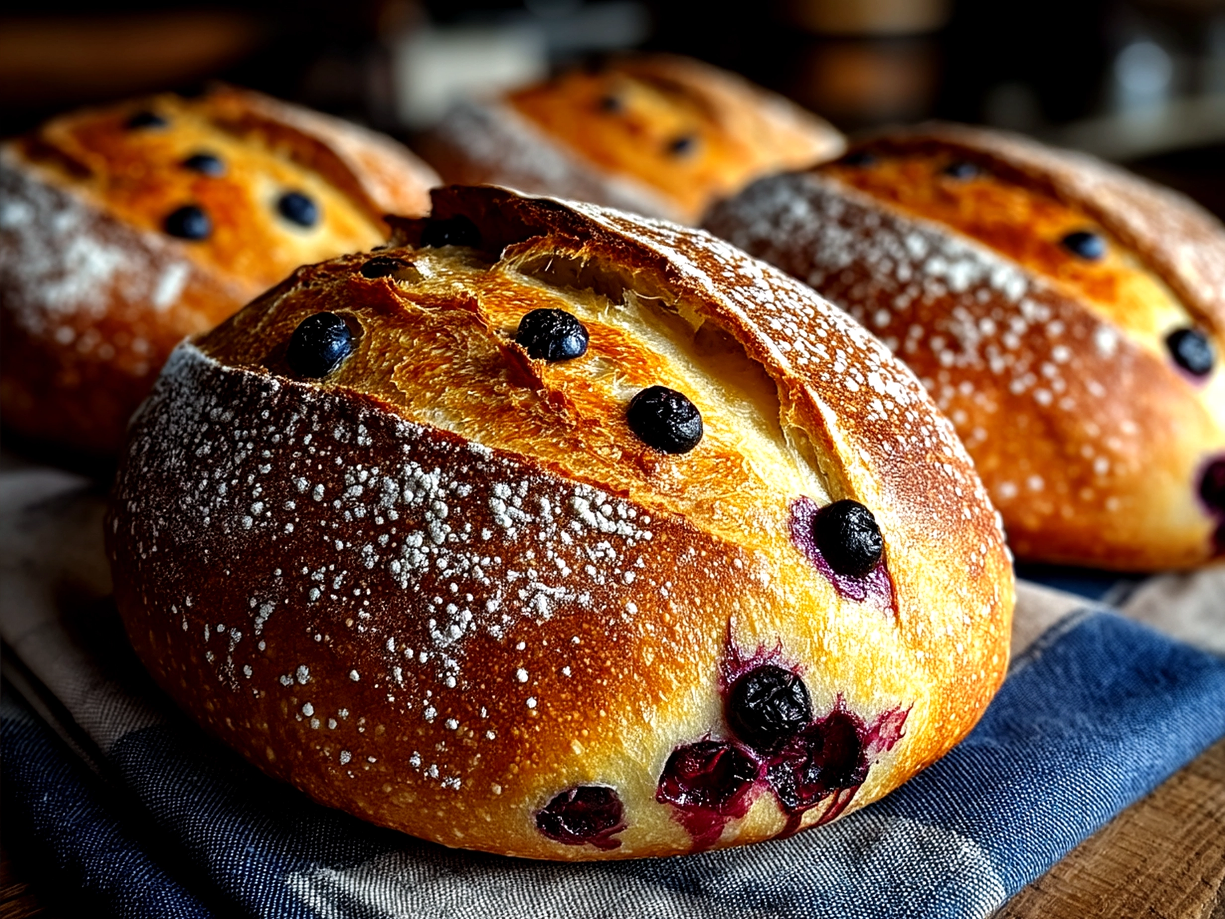 Sliced Lemon Blueberry Sourdough Bread served with butter and cream cheese