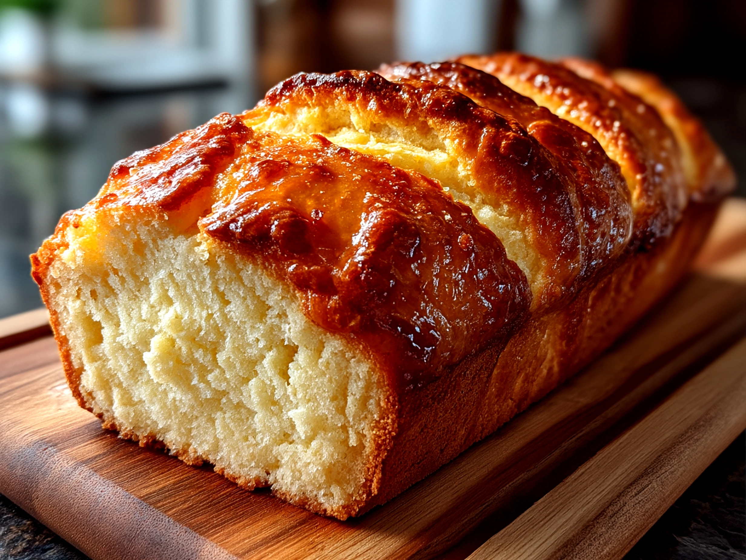 Freshly baked lemon bread with lemon glaze on a plate