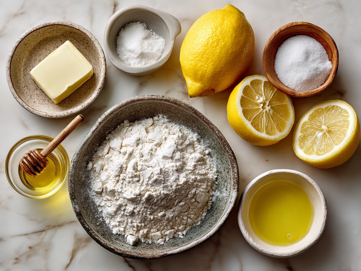 Ingredients for making Lemon Loaf on a kitchen table