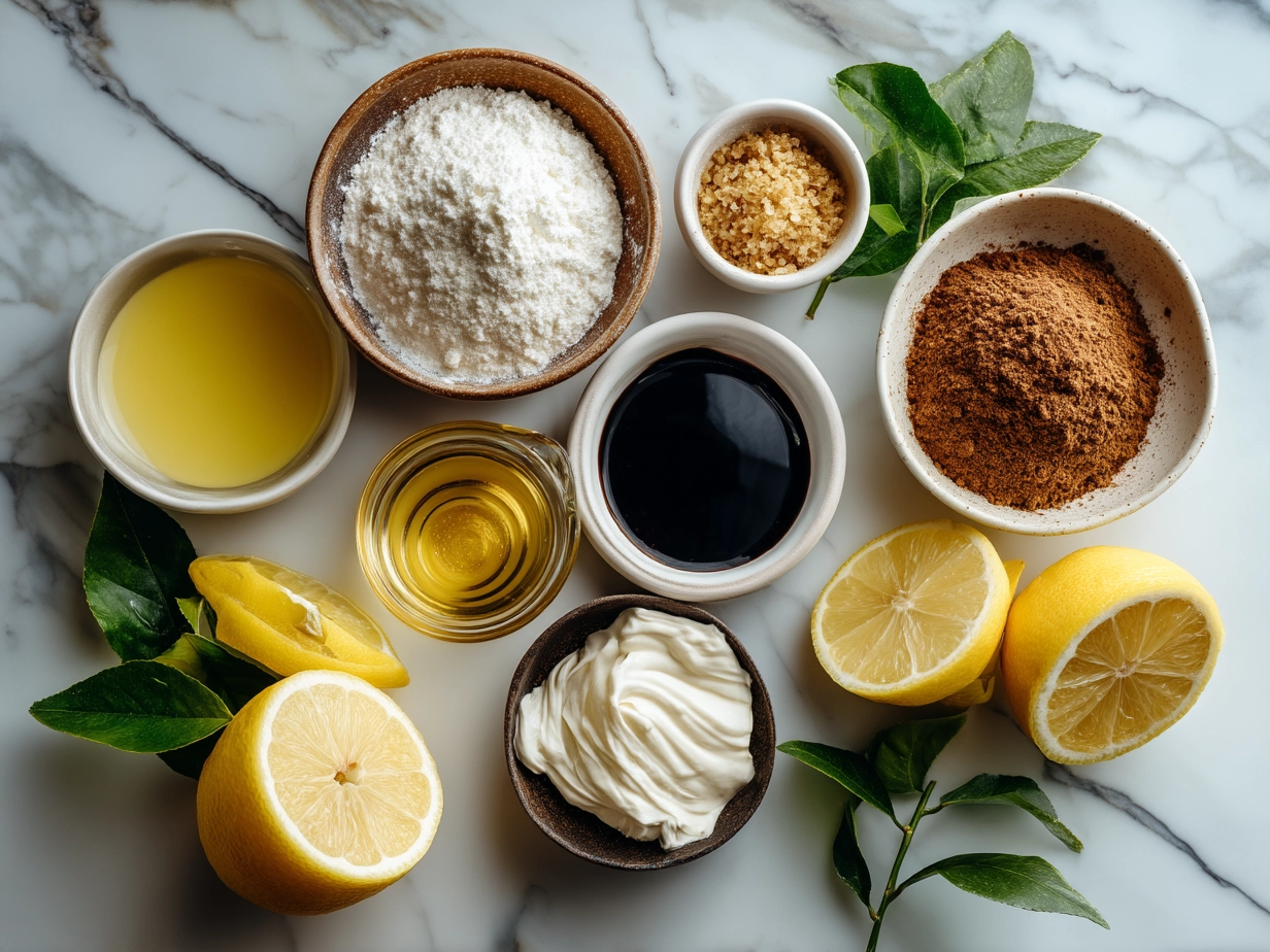 Ingredients for Limoncello Tiramisu laid out on a table