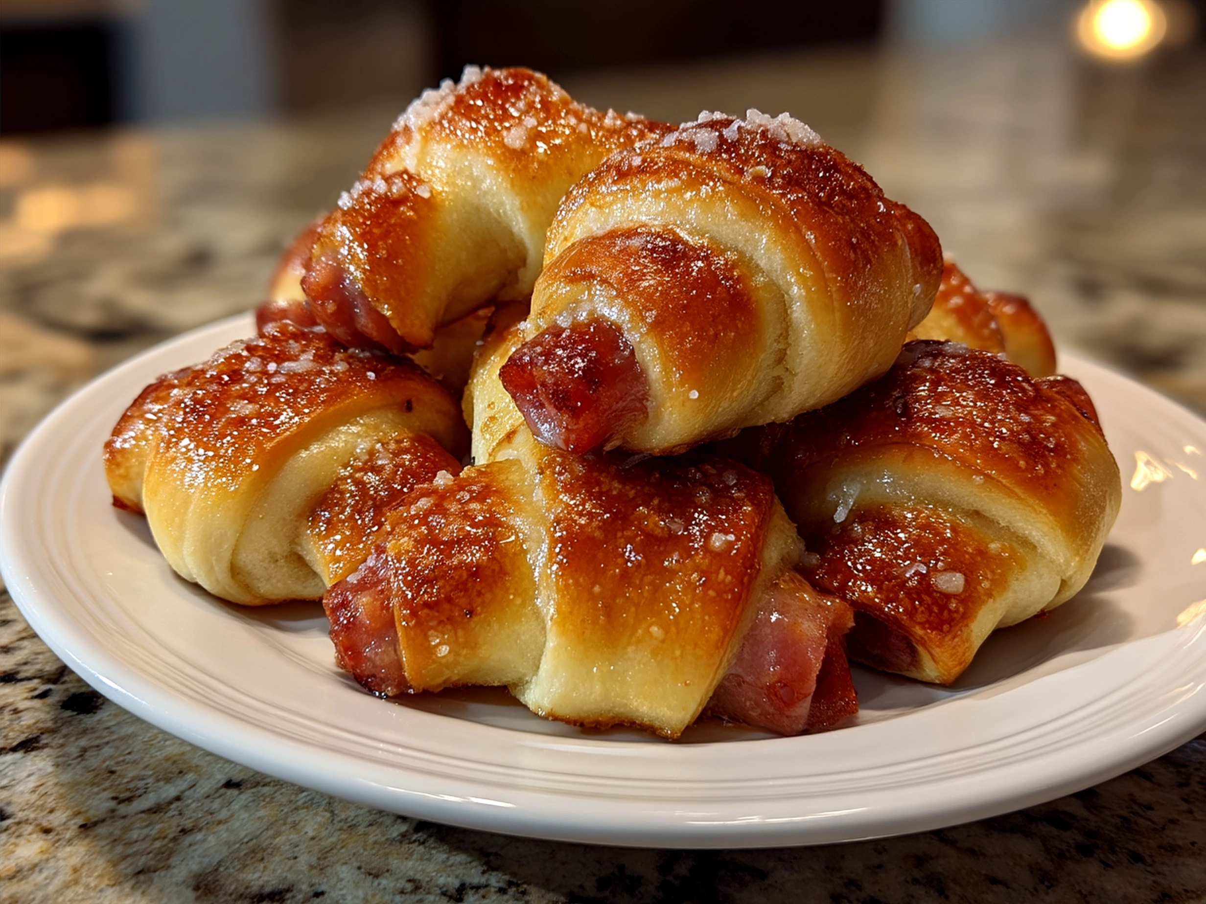 Plated Little Smokies in Crescent Rolls served with dipping sauces