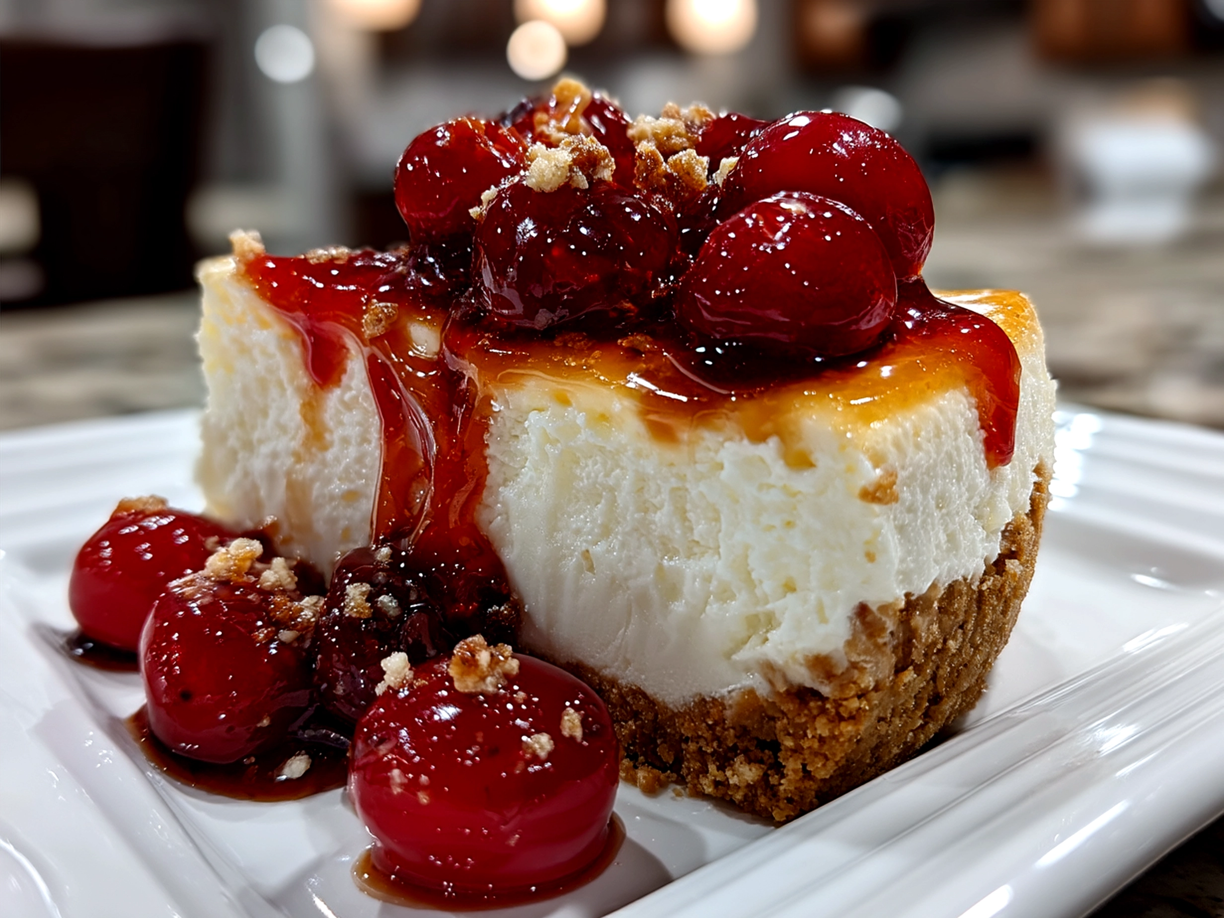Served No-Bake Greek Yogurt Jello Cheesecake with fresh fruit