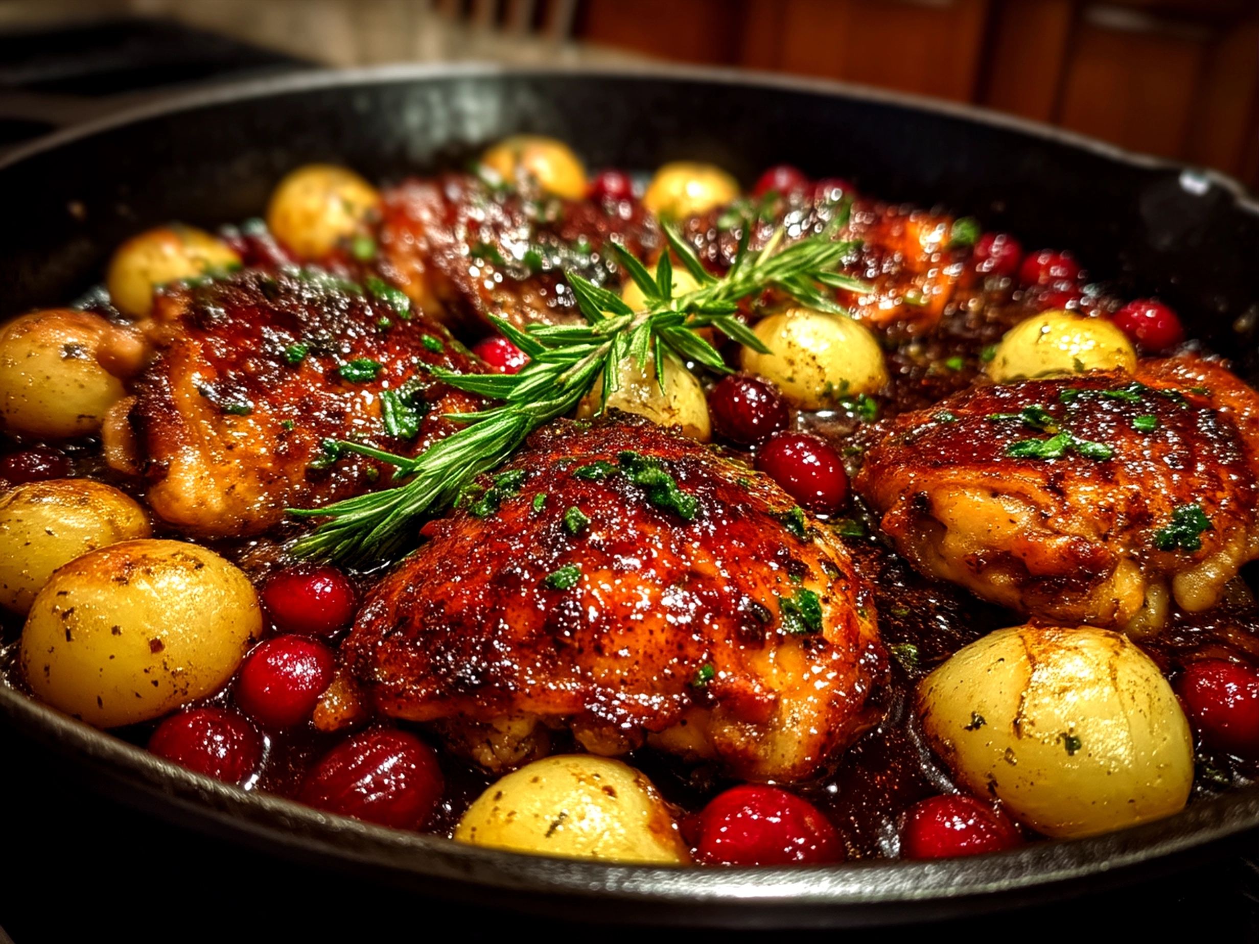 Served One-Pan Cranberry Rosemary Chicken meal ready to eat
