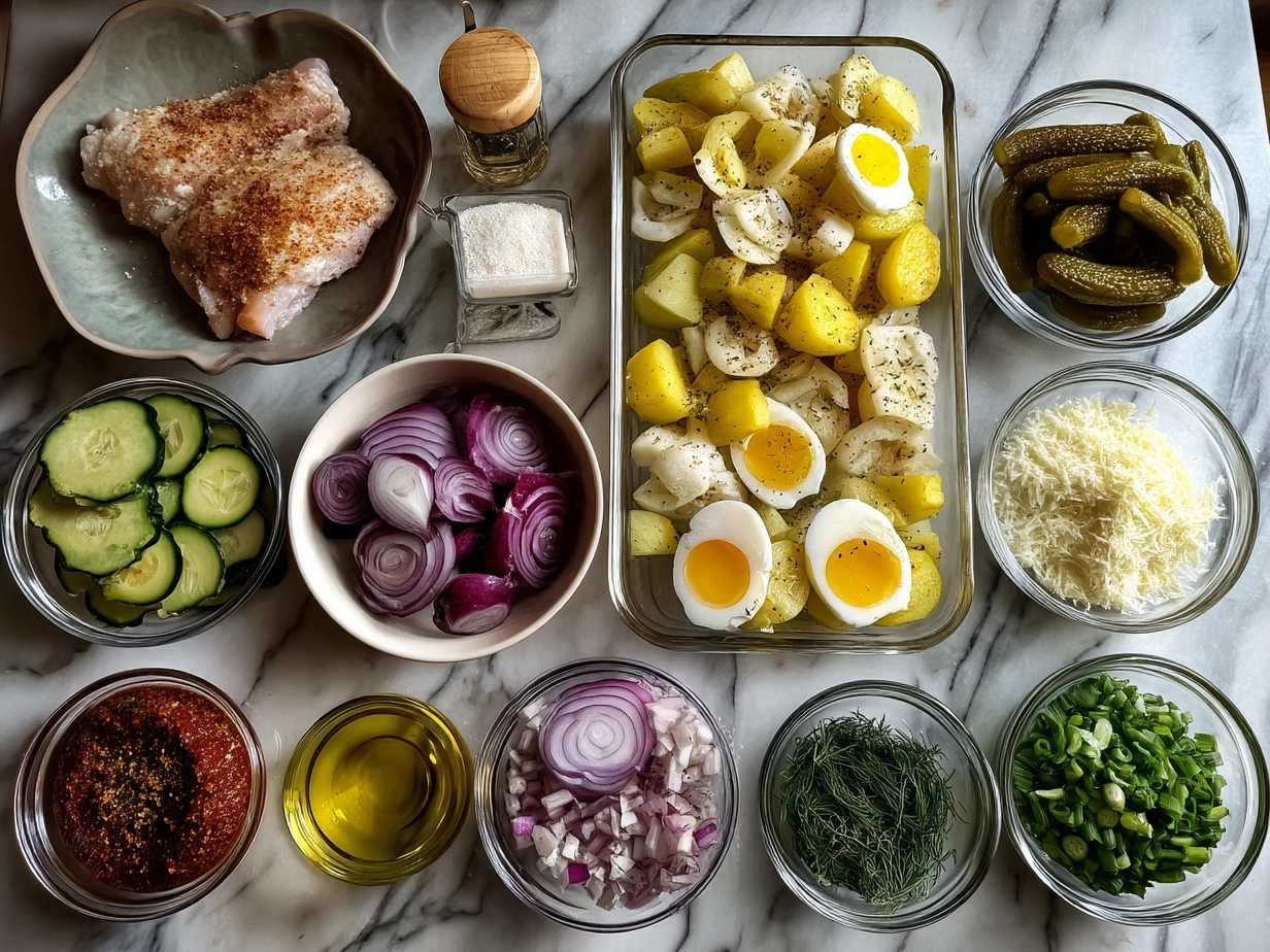 Ingredients for Parmesan Crusted Chicken Sheet Pan laid out
