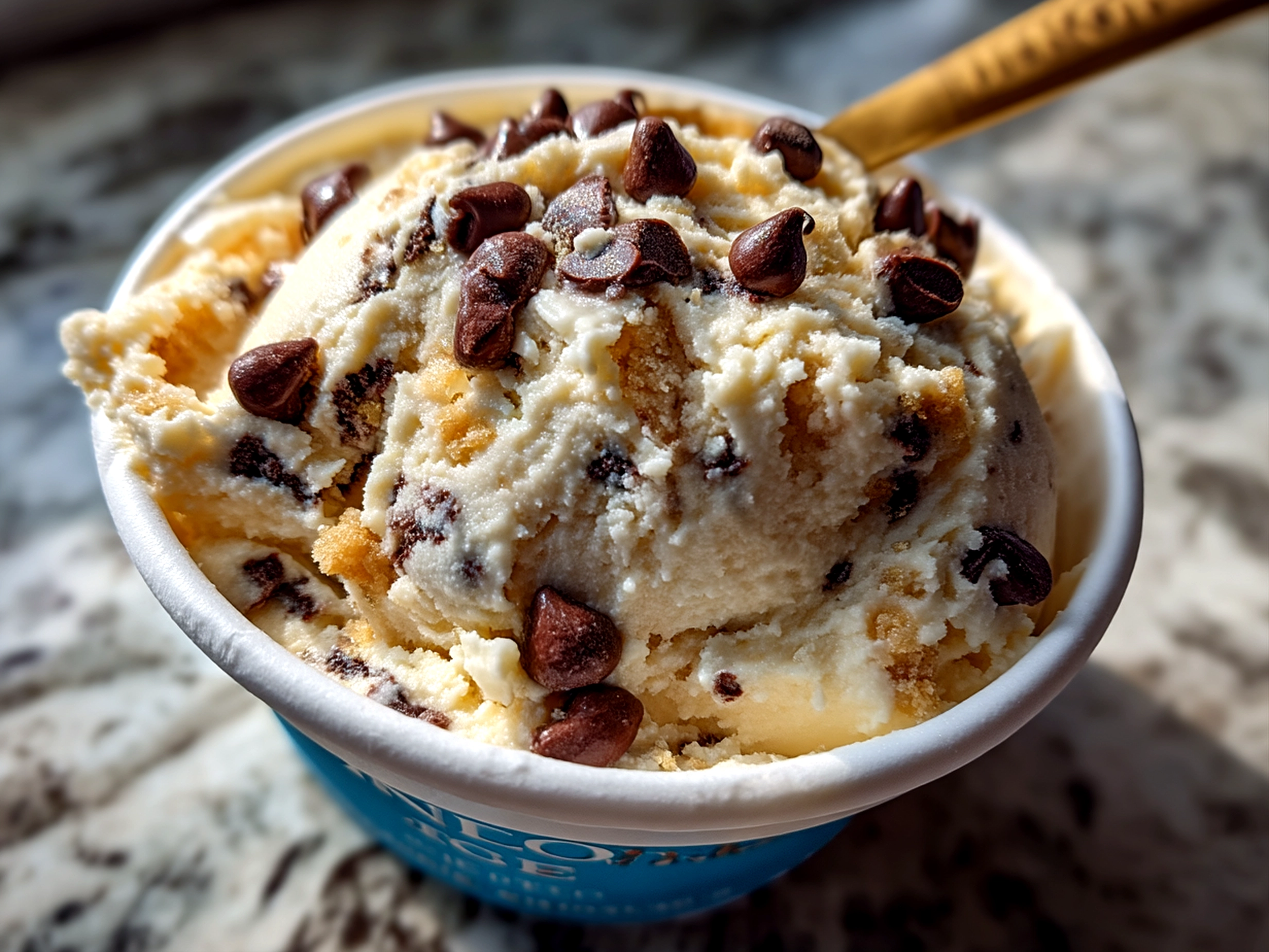 Finished Cookie Dough Greek Yogurt with Chocolate Chips ready to serve