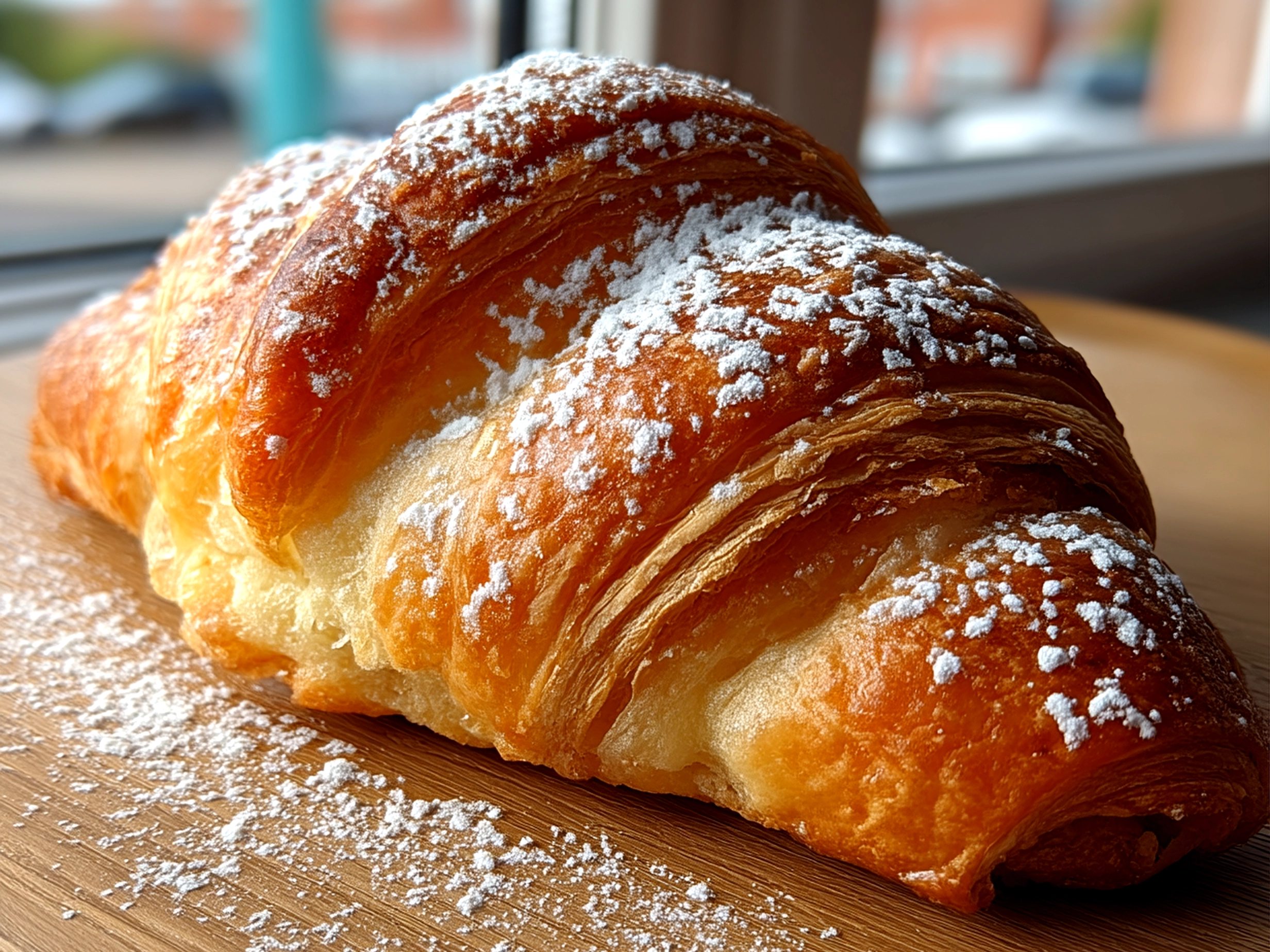 Slight angle close-up of finished French Croissant on plate
