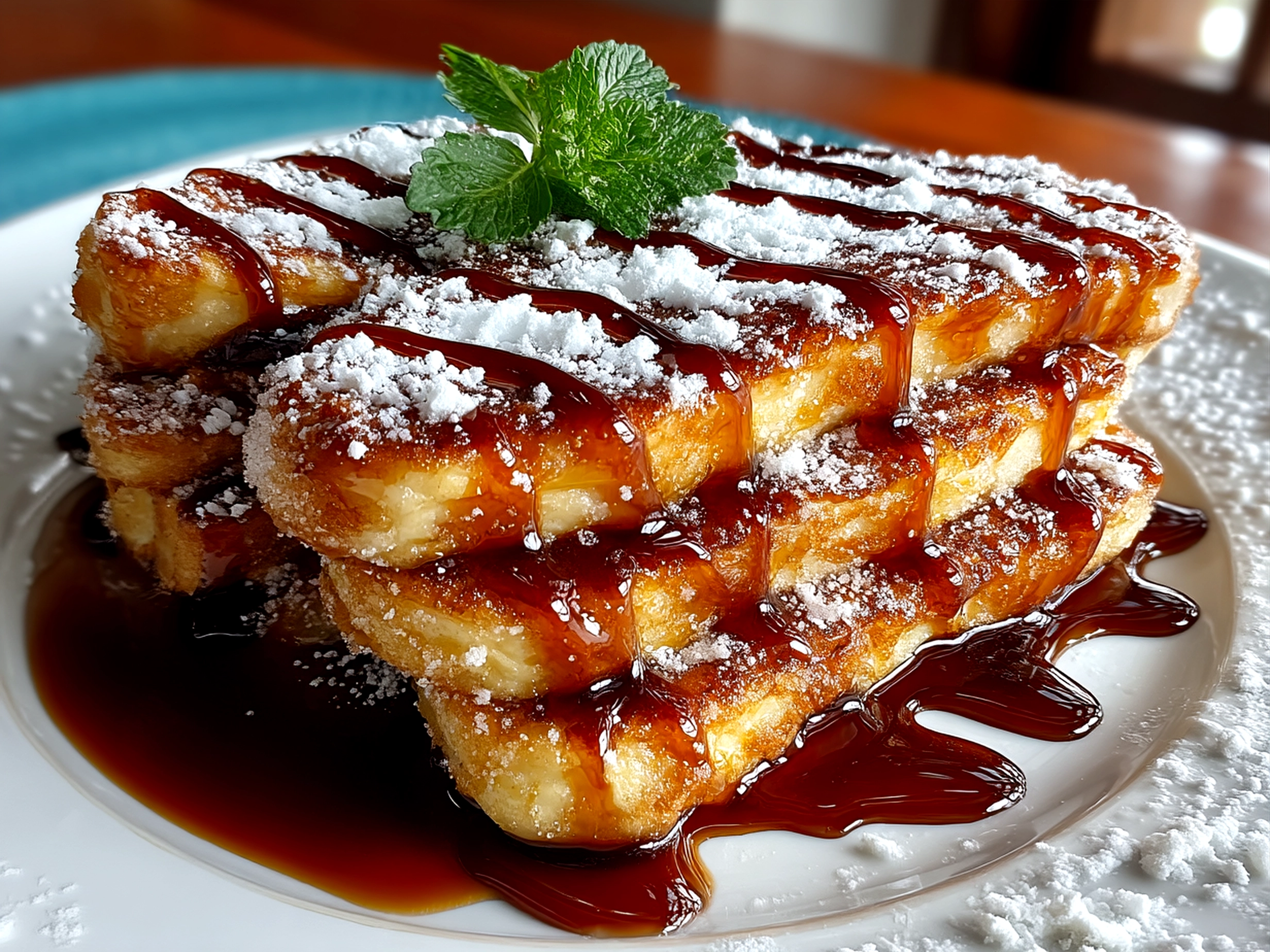 Serving Spanish Churro-Inspired Pancakes with fresh fruit and cinnamon sugar