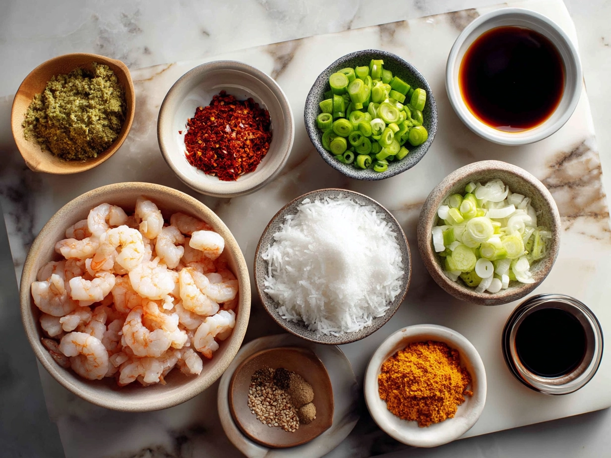 Ingredients for Spicy Shrimp Sushi Stacks including shrimp, avocado, cucumber, mayonnaise, sriracha and sushi rice
