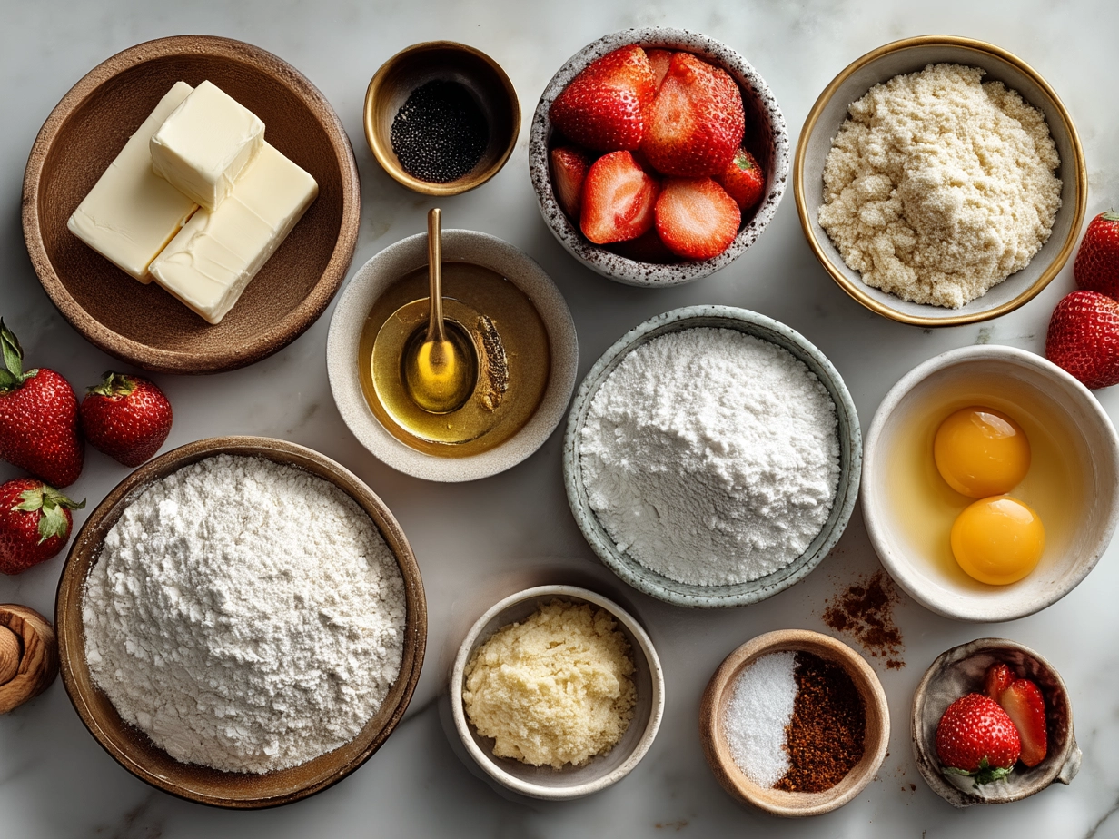 Ingredients for Strawberry Cake Mix Cookies including cake mix, eggs, and chocolate chips