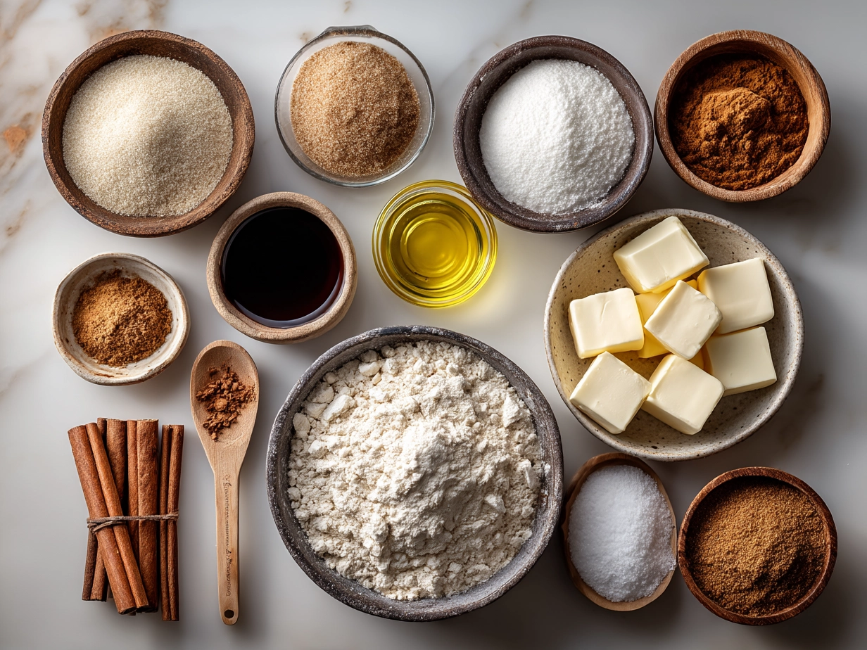Top down view of ingredients for cinnamon sugar bagels