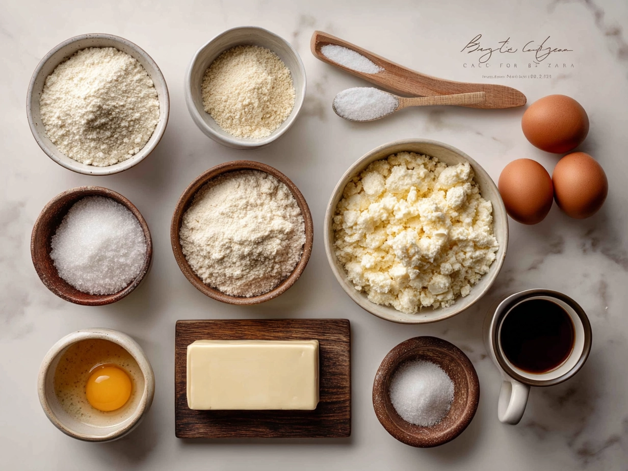Top down view of raw ingredients for Cottage Cheese Tots on marble surface