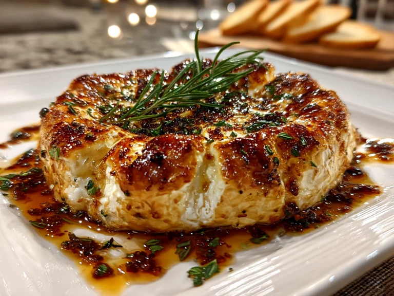 Warm baked Brie with garlic and herbs