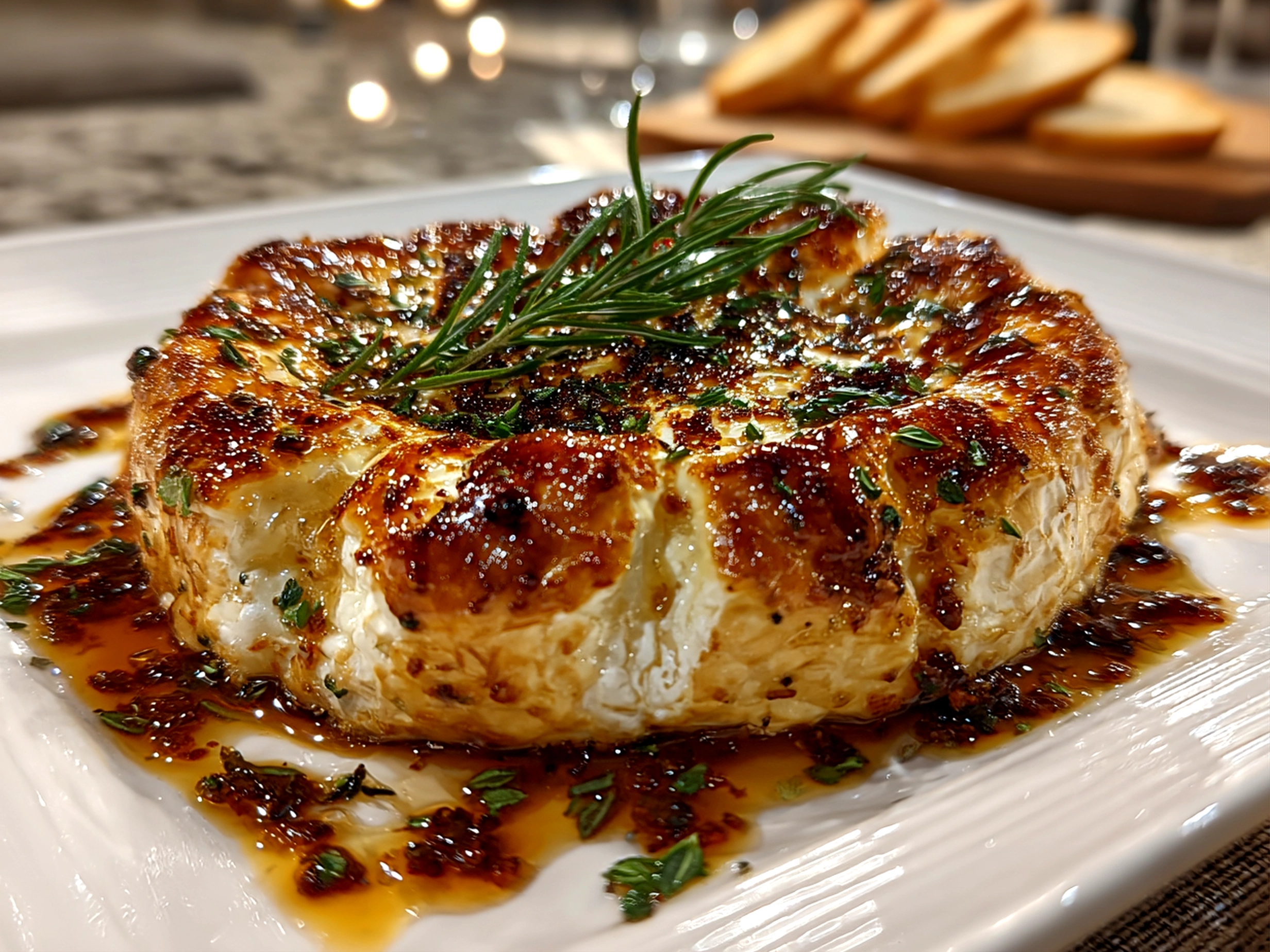 Warm baked Brie with garlic and herbs
